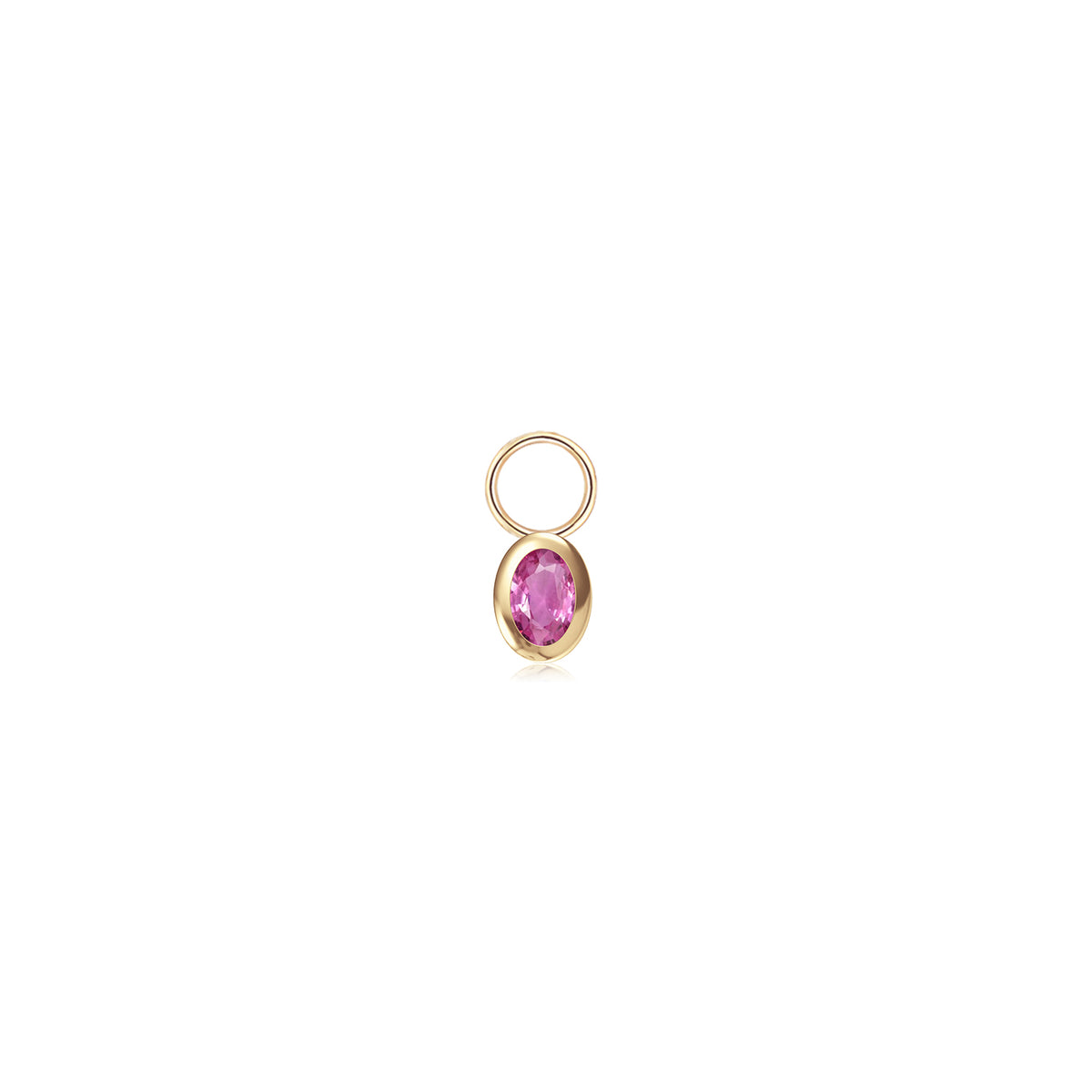 Gold pendant with a pink gemstone on a white background