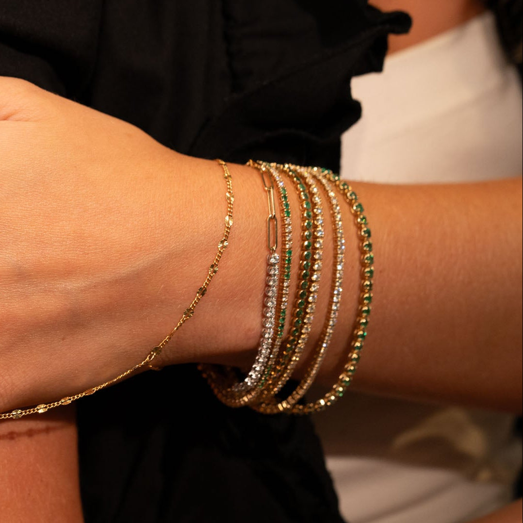 14k Emerald & Diamond Tennis Bracelet