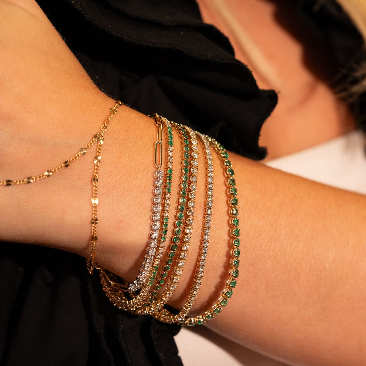 14k Emerald & Diamond Tennis Bracelet