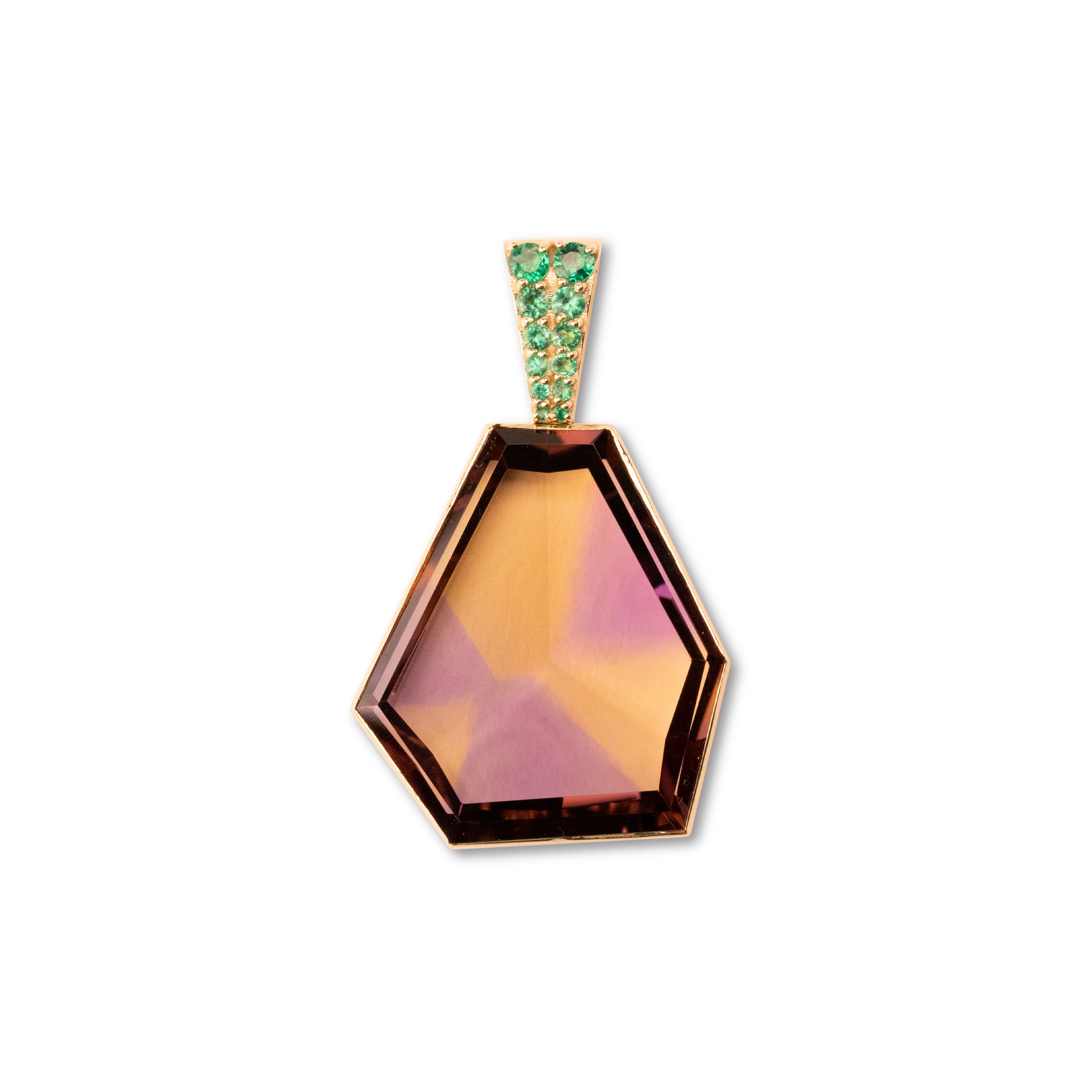 14k Ametrine Pendant with Emeralds | One-of-one