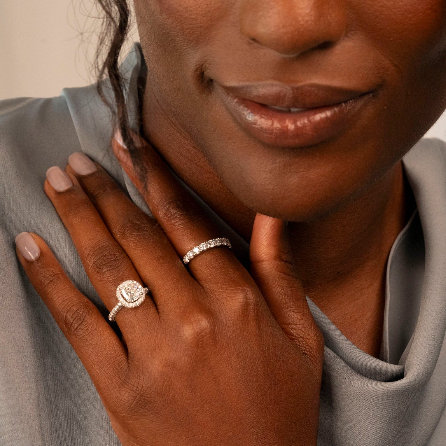 14k Cushion Cut Triple Pave Ring