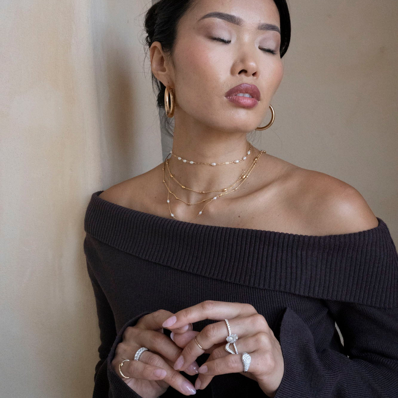 Gold Filled Oval Beaded Satellite Necklace