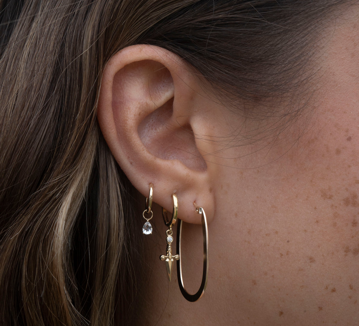 14k Dagger Hoop Charm