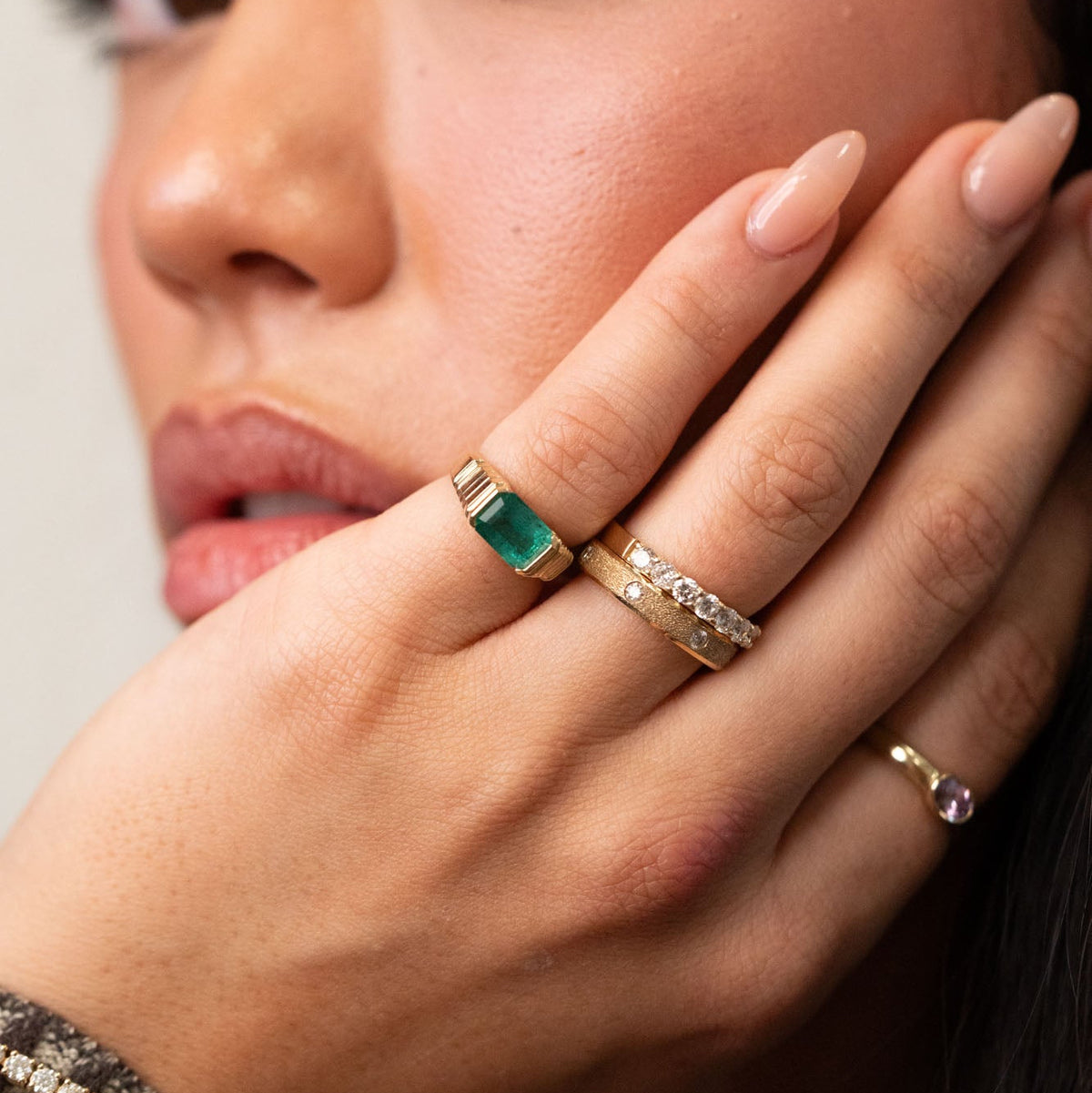 14k Emerald Pyramid Ring, alternate view