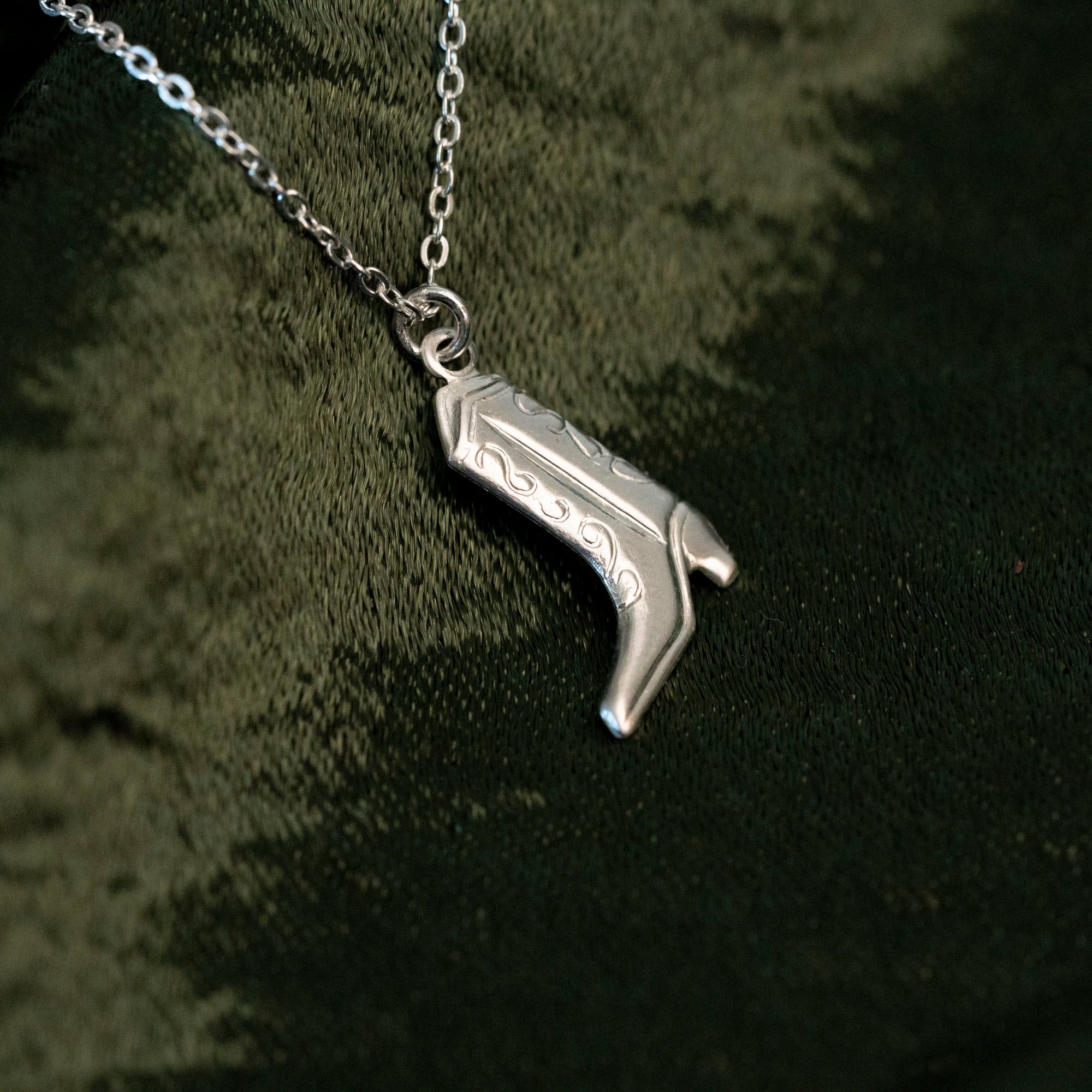 Silver Cowboy Boot Necklace