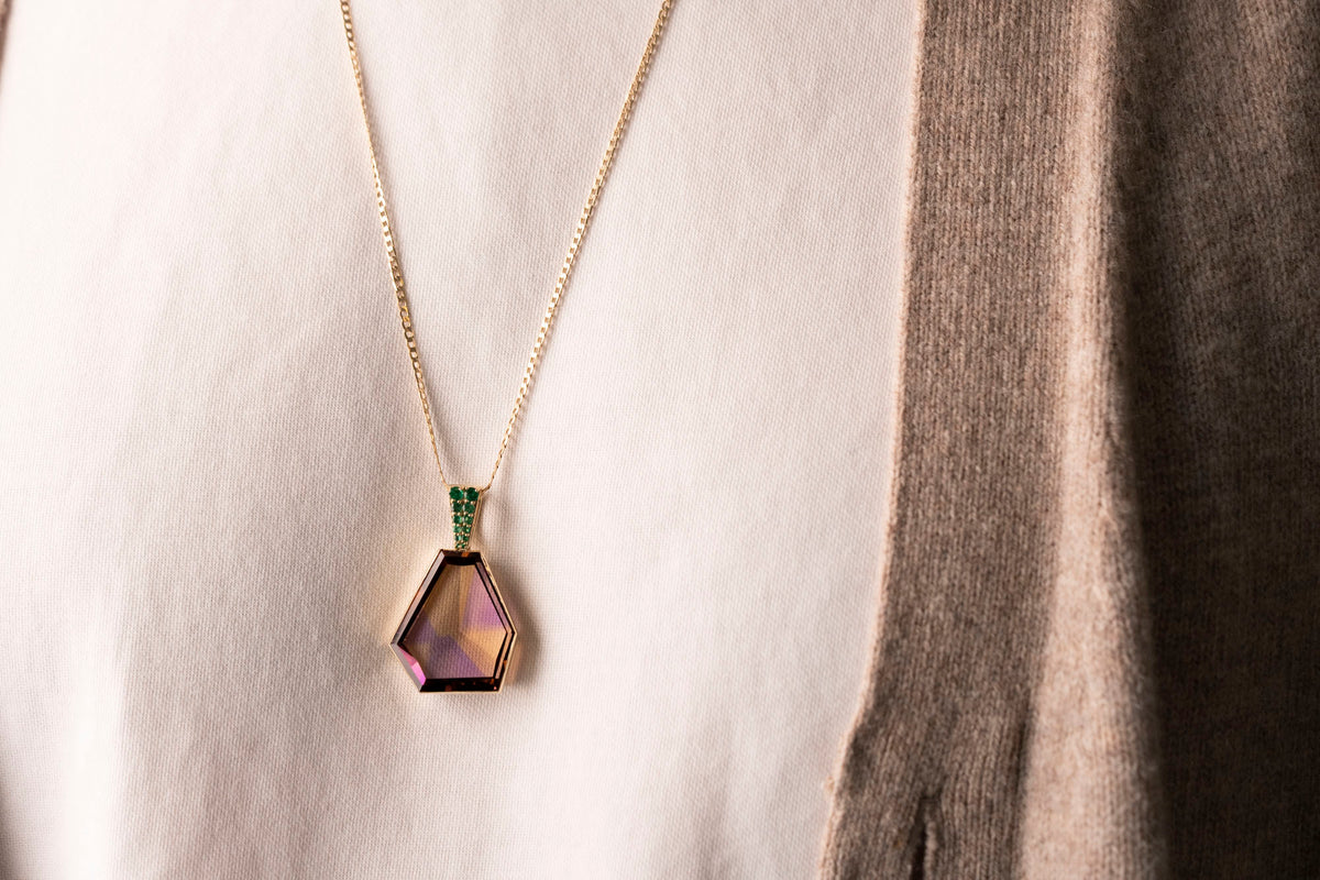 14k Ametrine Pendant with Emeralds | One-of-one