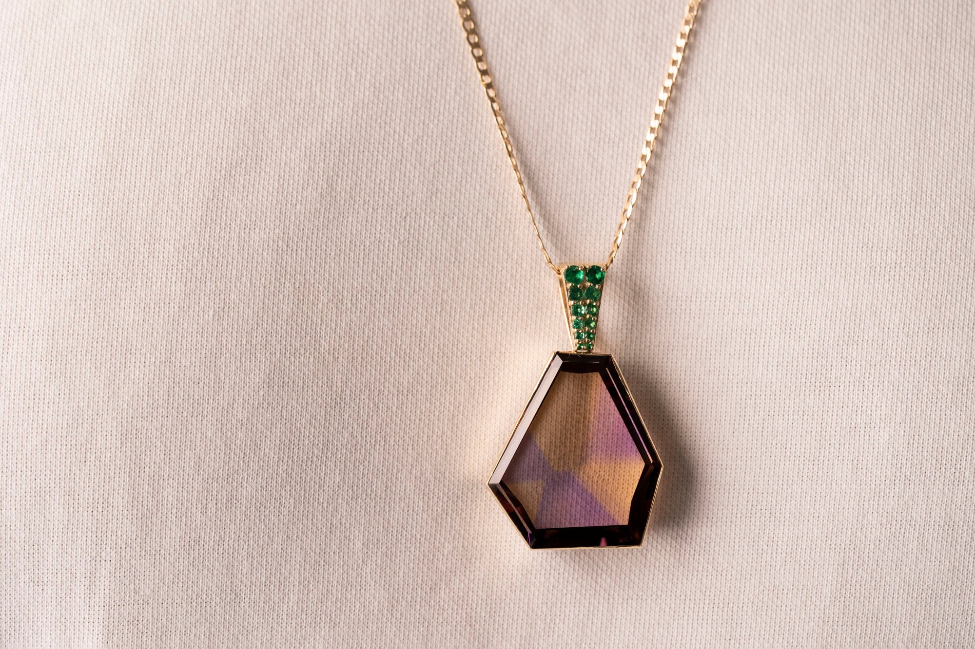 14k Ametrine Pendant with Emeralds | One-of-one