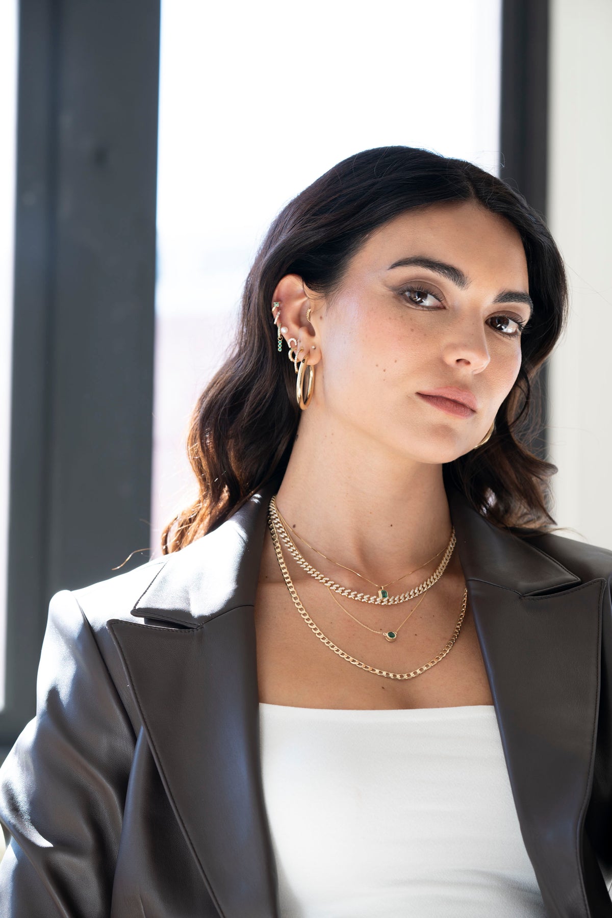 14k Triple Emerald Hoop Charm