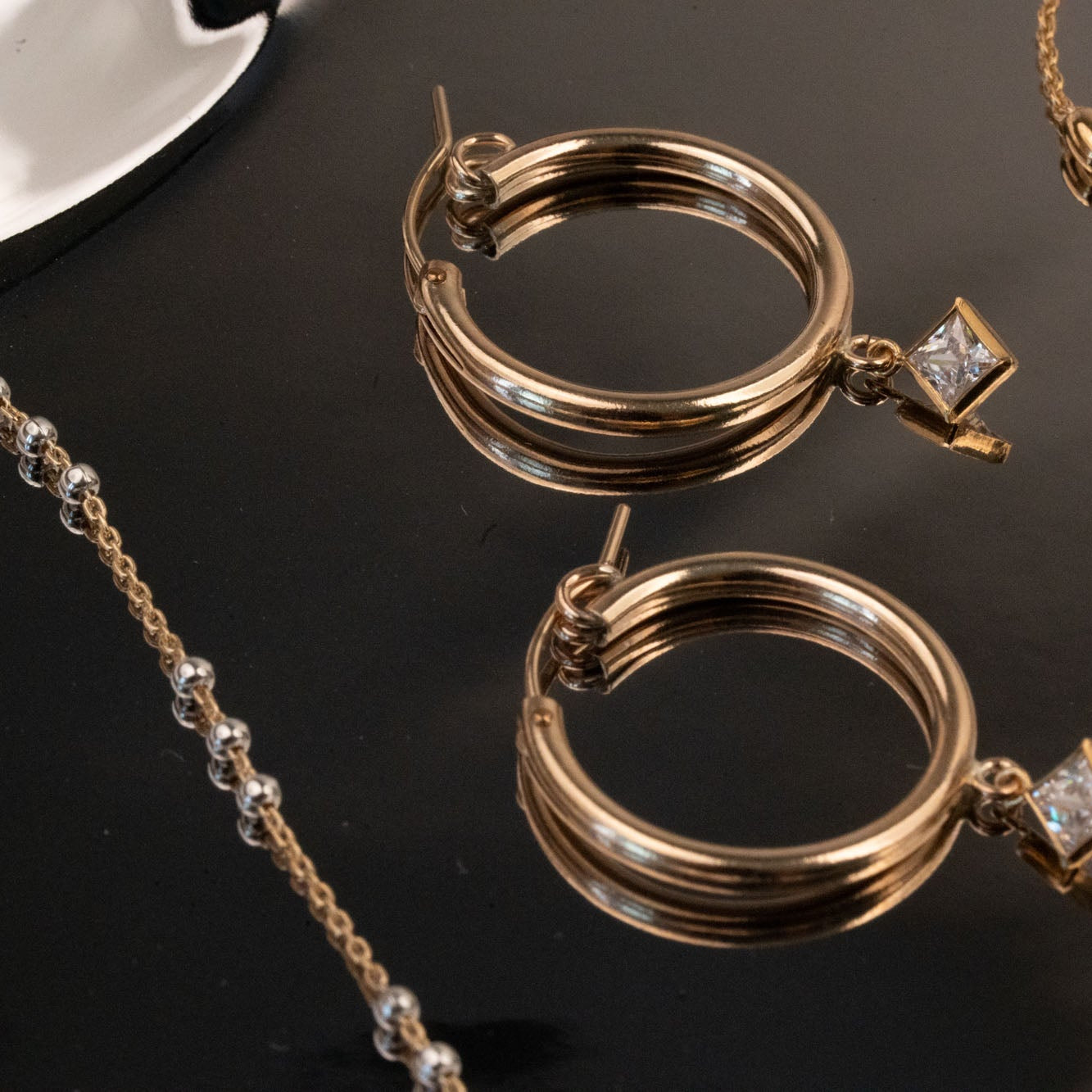 Two-Tone Triple Beaded Satellite Necklace