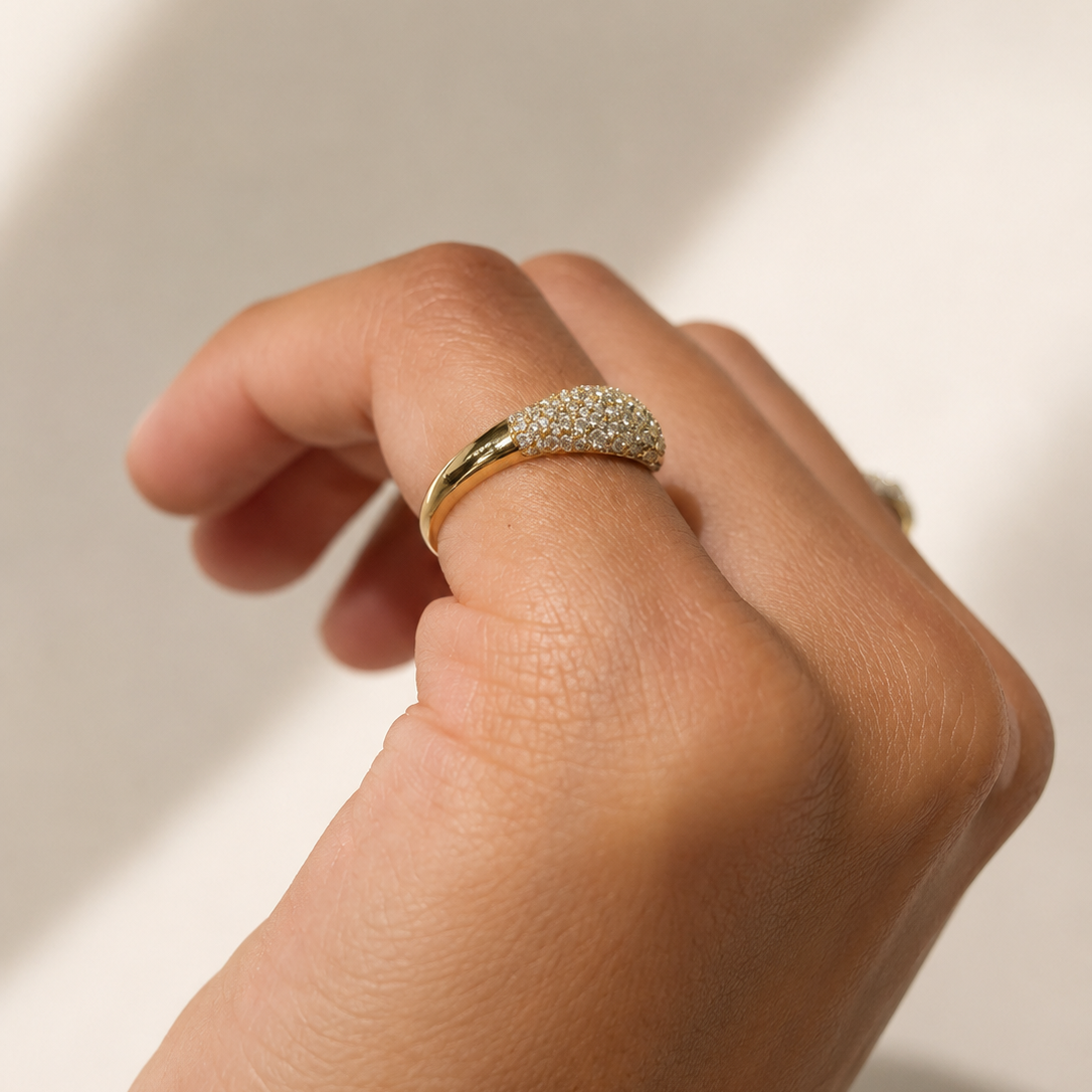 14k Little Diamond Pavé Dome Ring