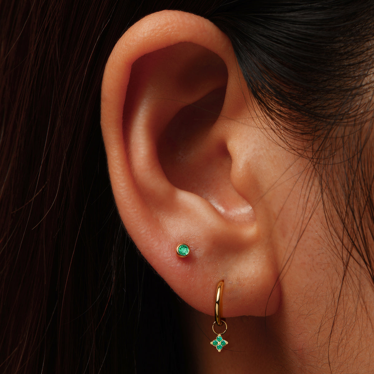 14k Emerald Flower Hoop Charm