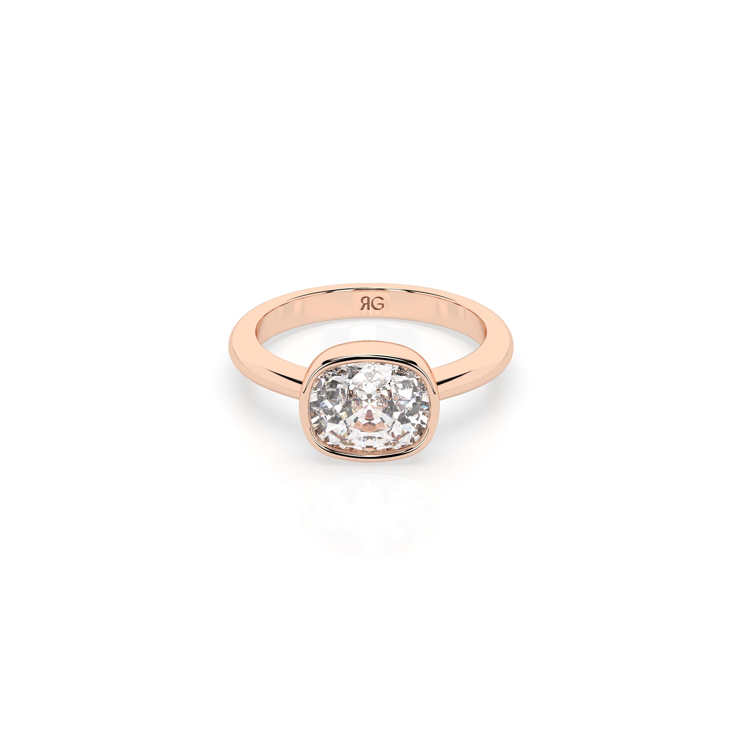 14k Cushion East West Bezel Ring