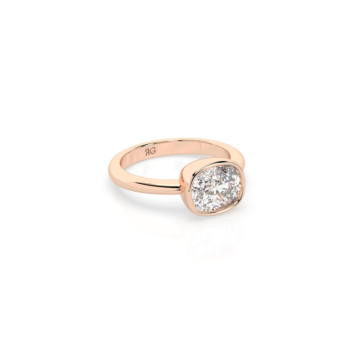 14k Cushion East West Bezel Ring
