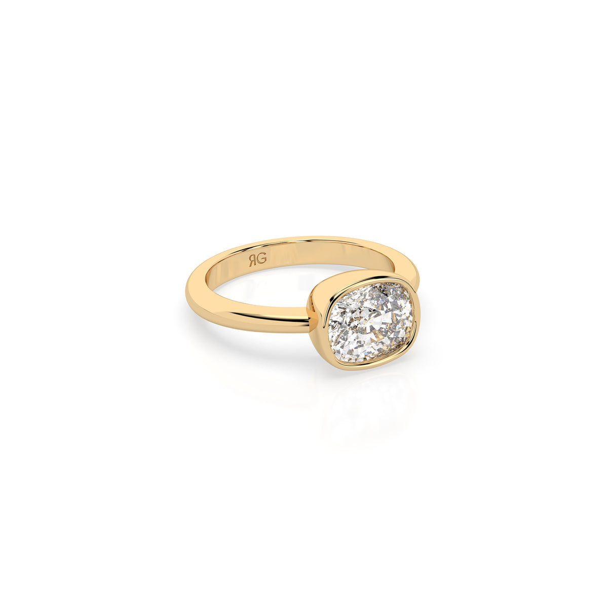 14k Cushion East West Bezel Ring