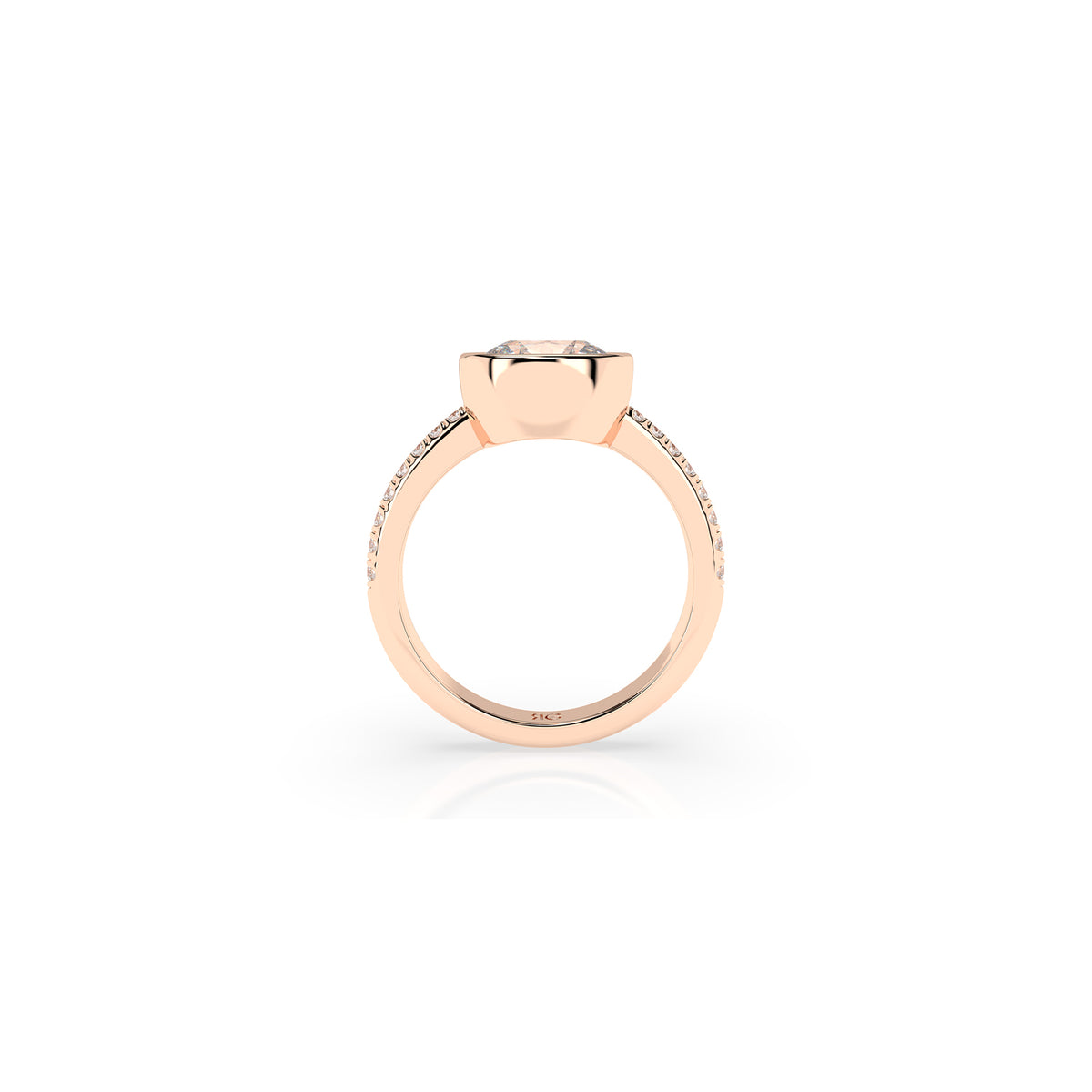 14k Cushion East West Bezel Pave Ring