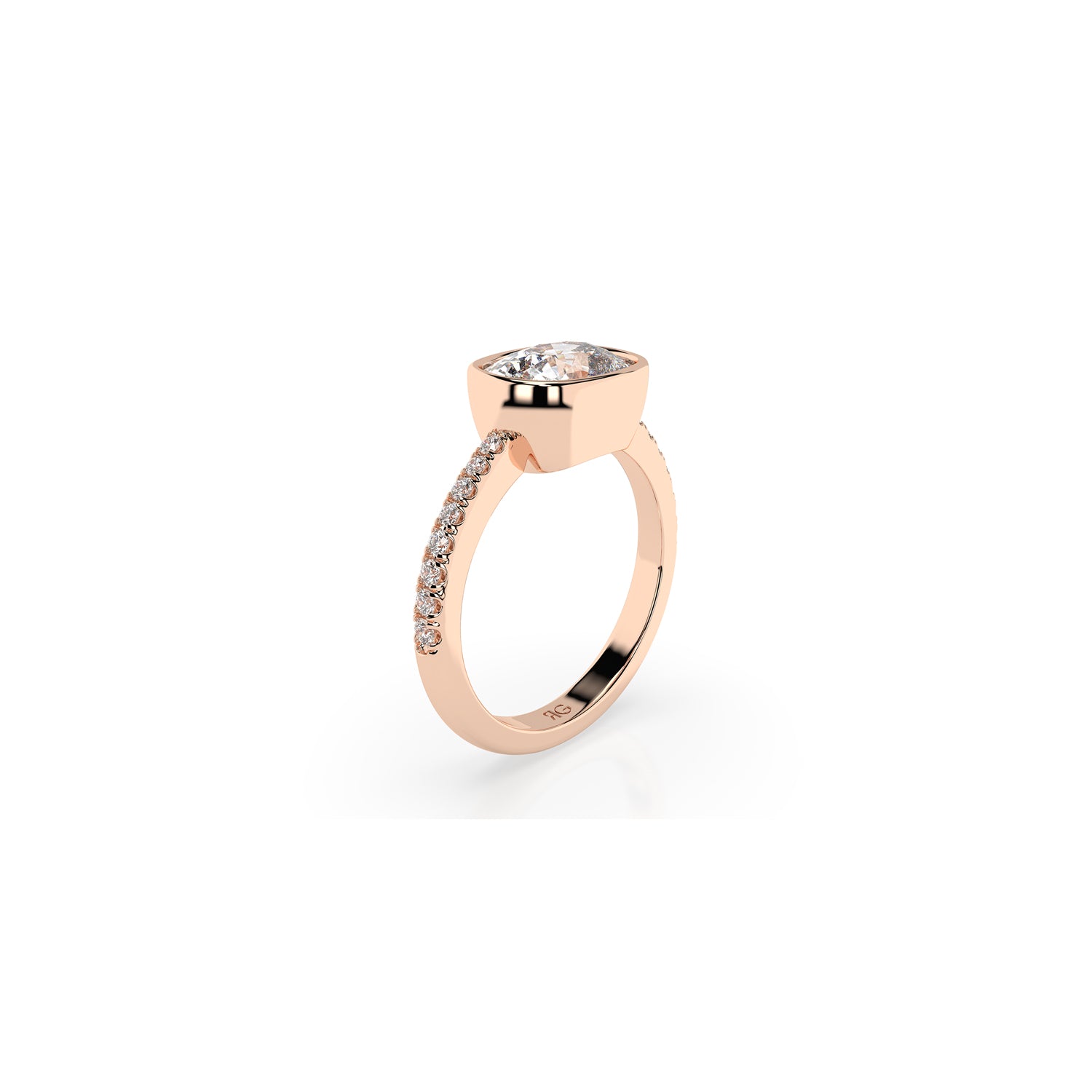 14k Cushion East West Bezel Pave Ring