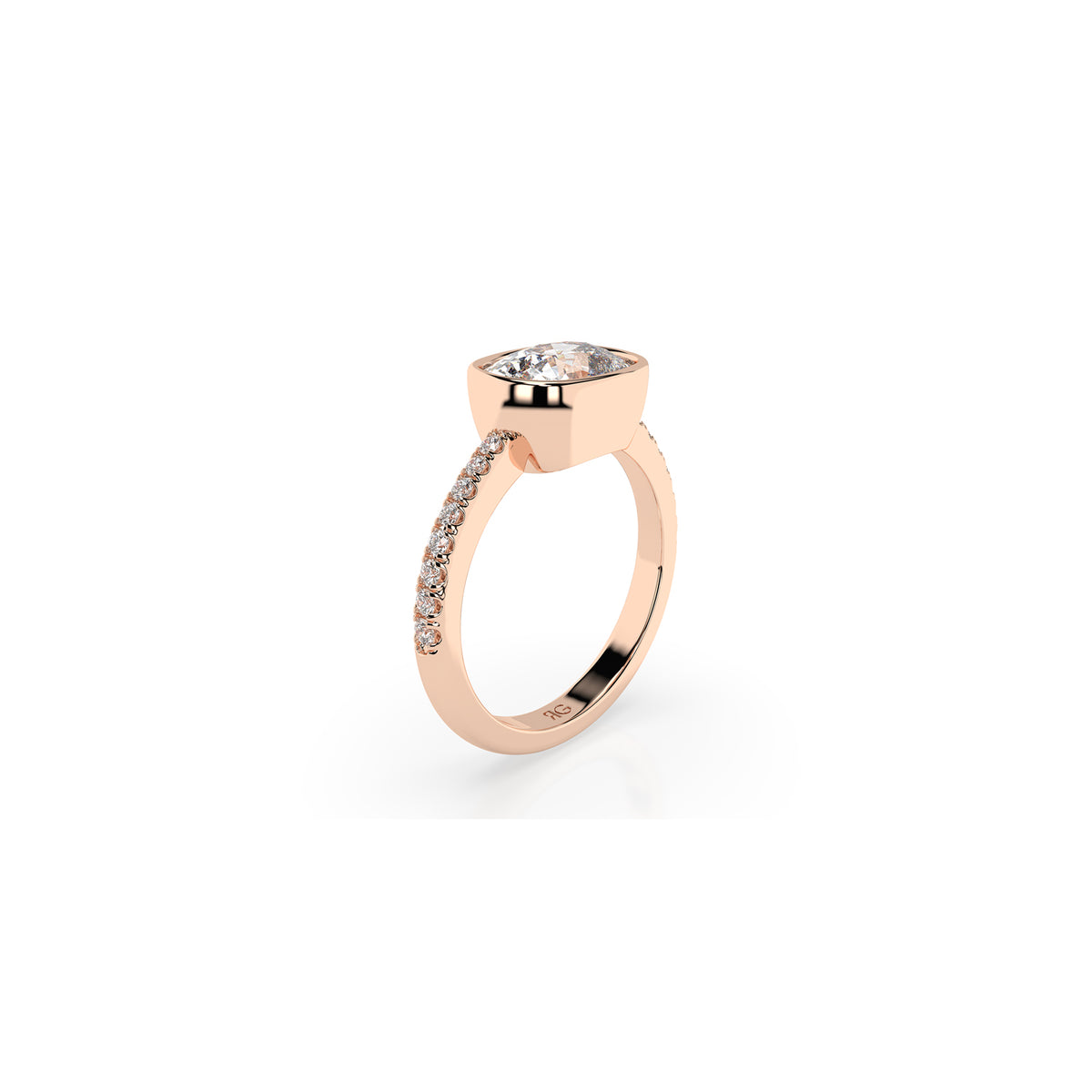 14k Cushion East West Bezel Pave Ring