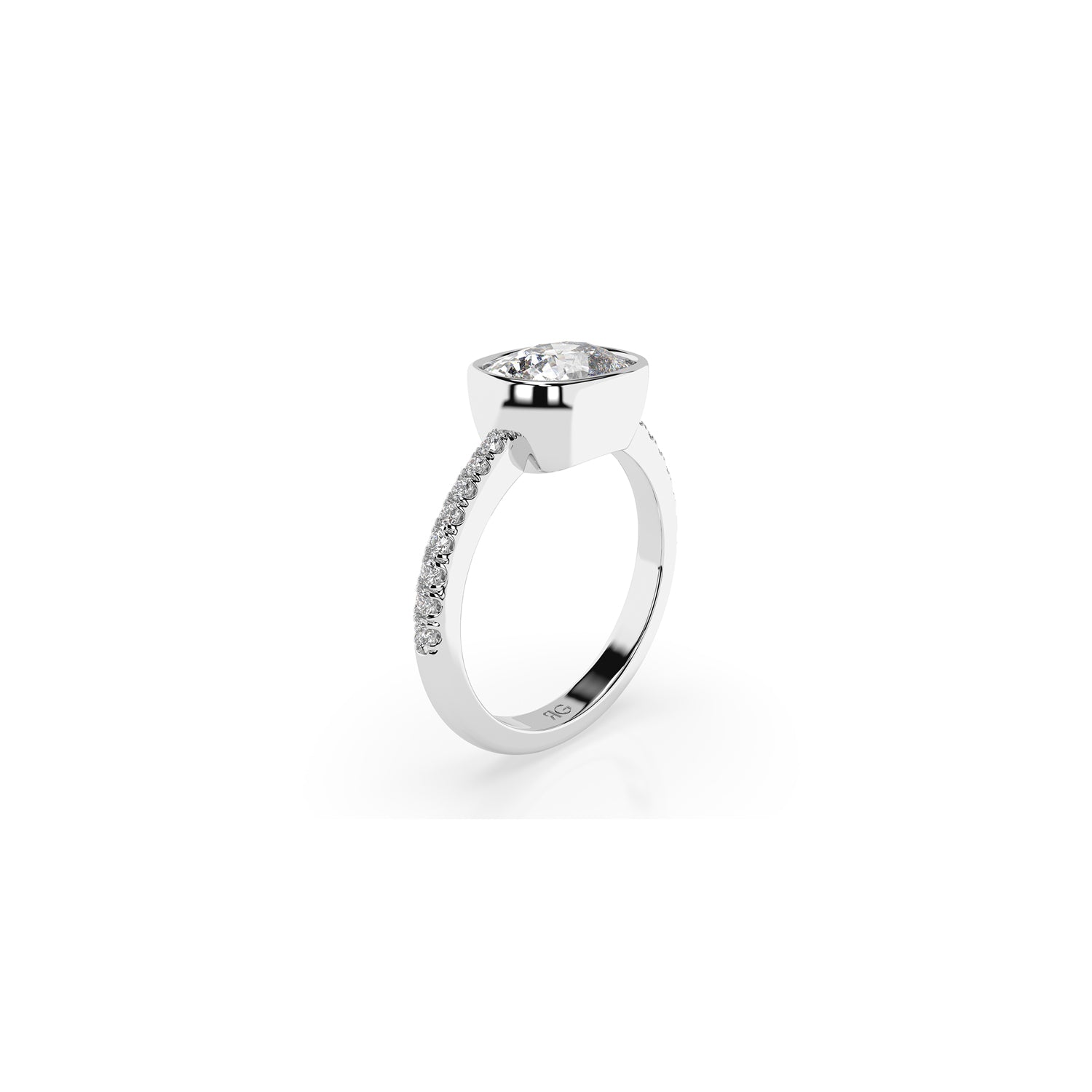 14k Cushion East West Bezel Pave Ring