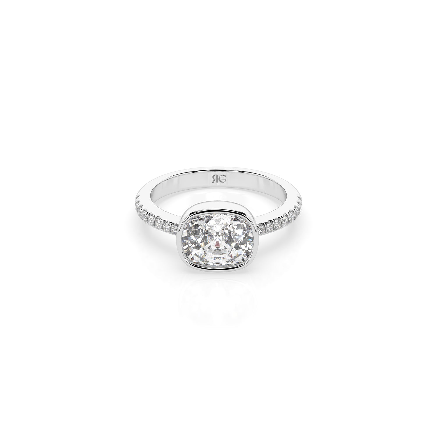 14k Cushion East West Bezel Pave Ring