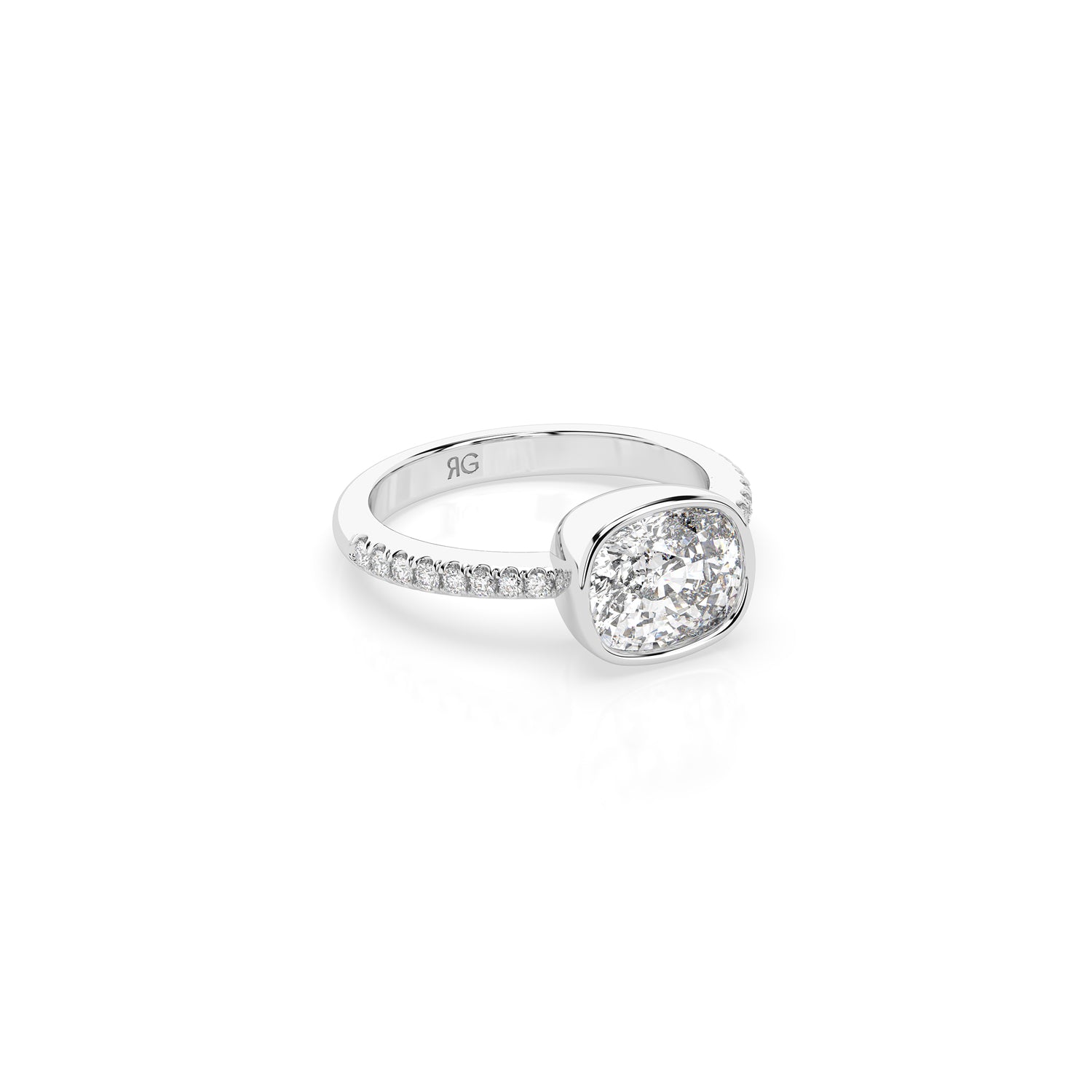 14k Cushion East West Bezel Pave Ring