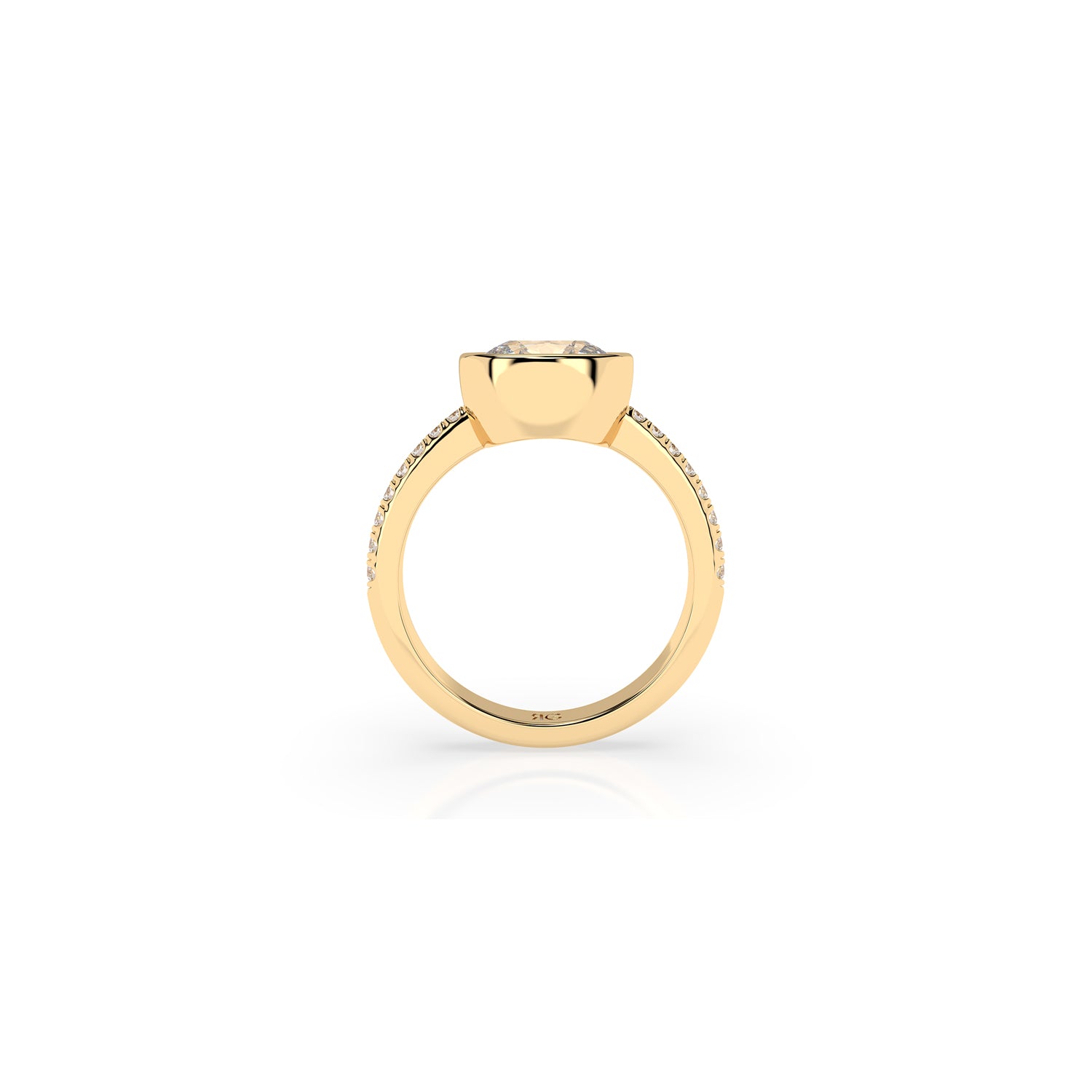 14k Cushion East West Bezel Pave Ring