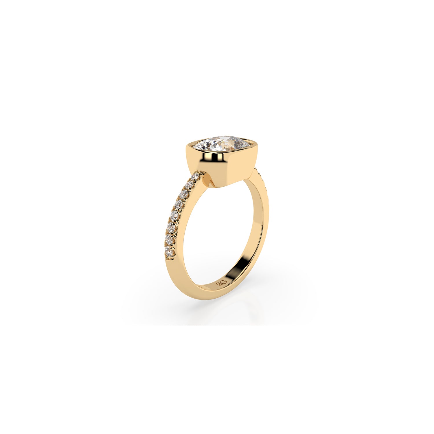 14k Cushion East West Bezel Pave Ring