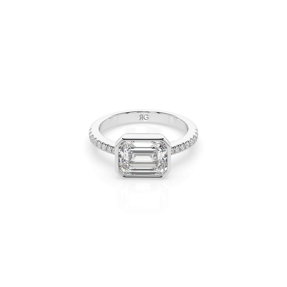 14k Emerald Pave East West Bezel Ring