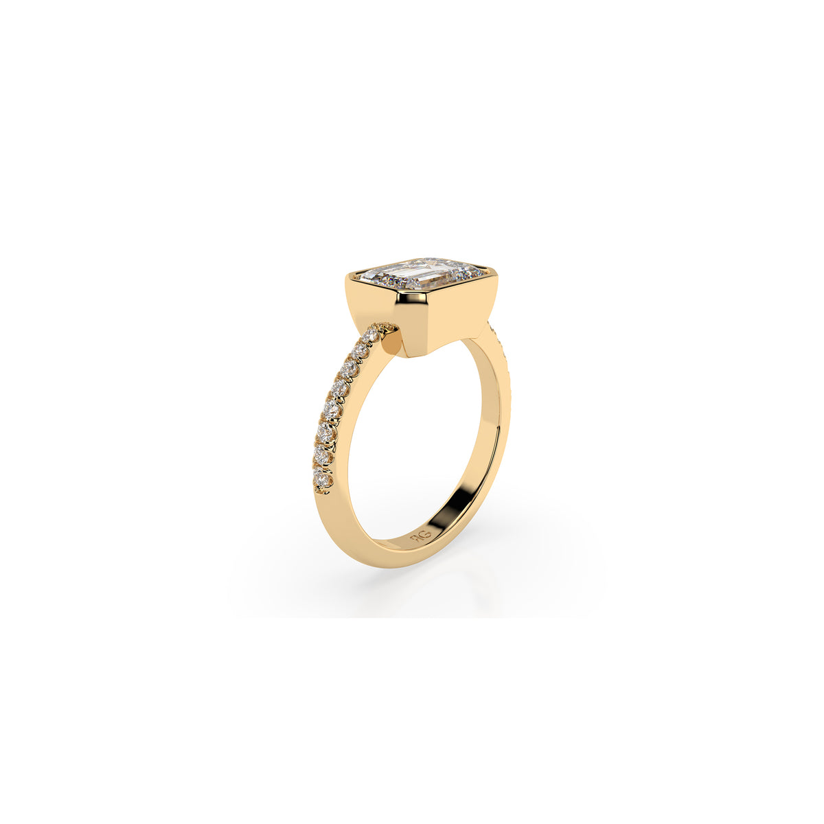 14k Emerald Pave East West Bezel Ring