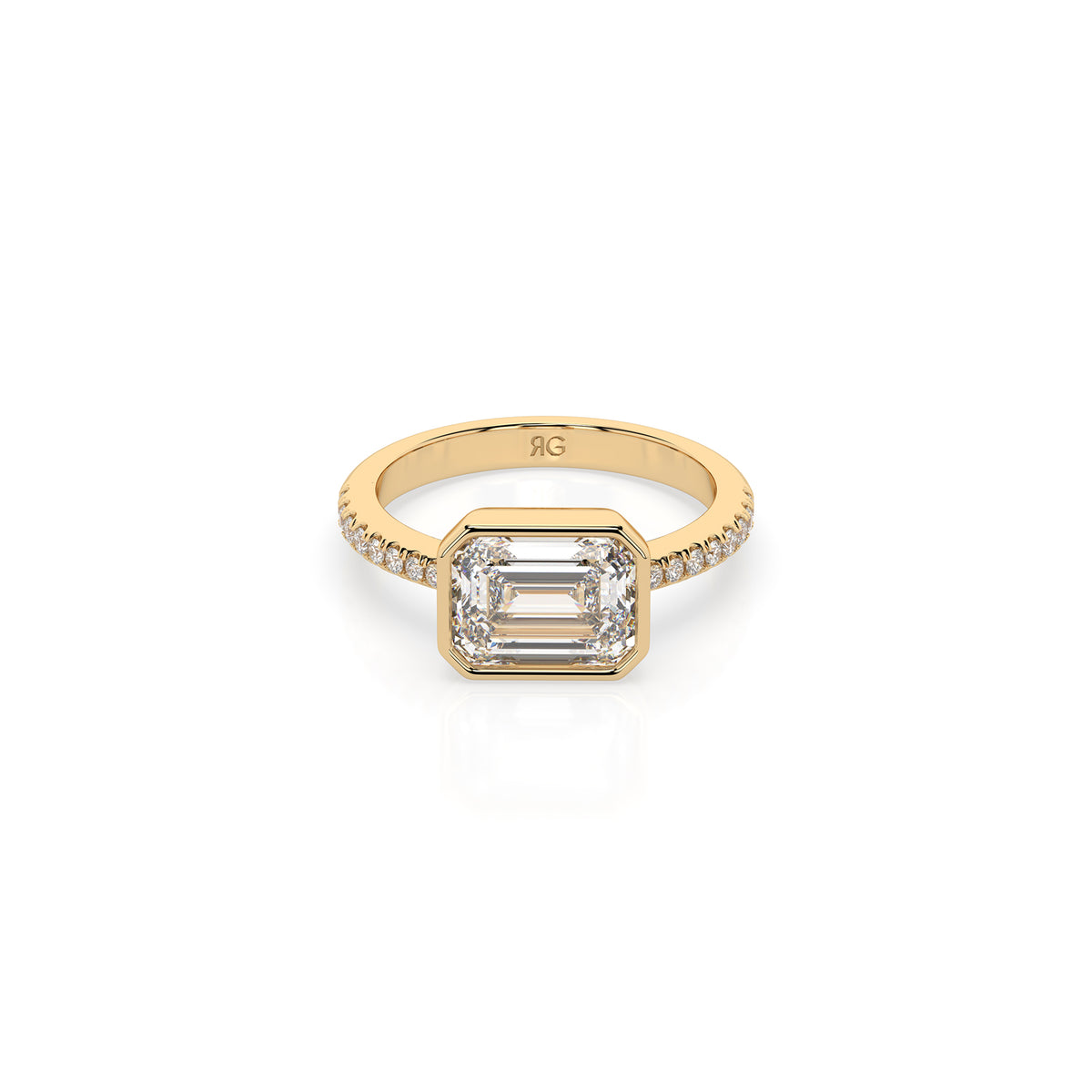 14k Emerald Pave East West Bezel Ring