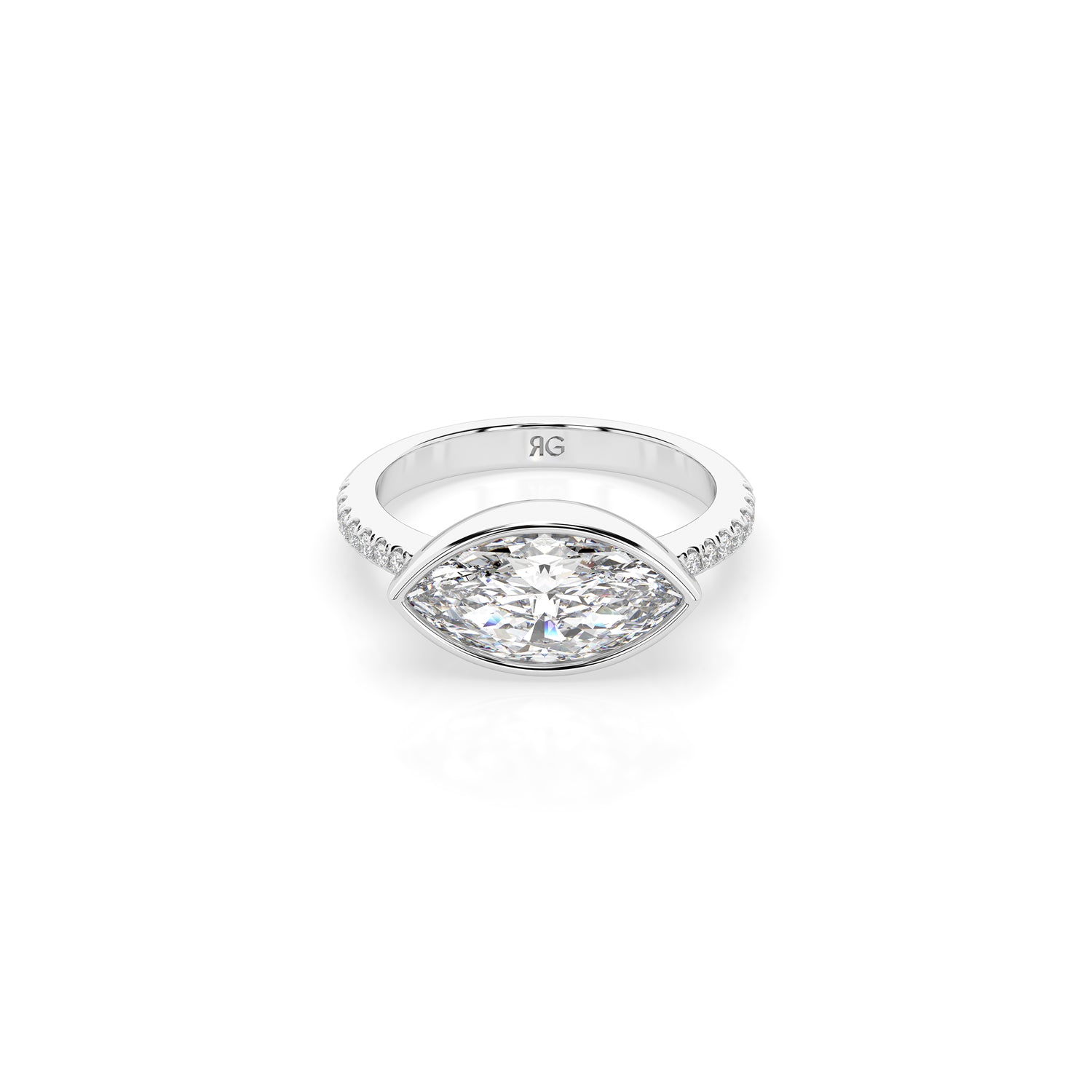 14k Marquise East West Bezel Pave Ring