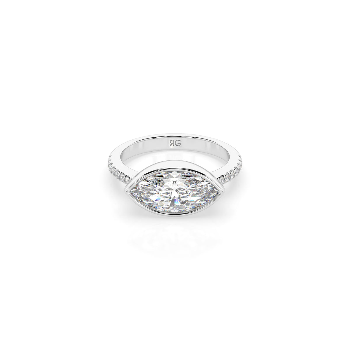 14k Marquise East West Bezel Pavé Ring