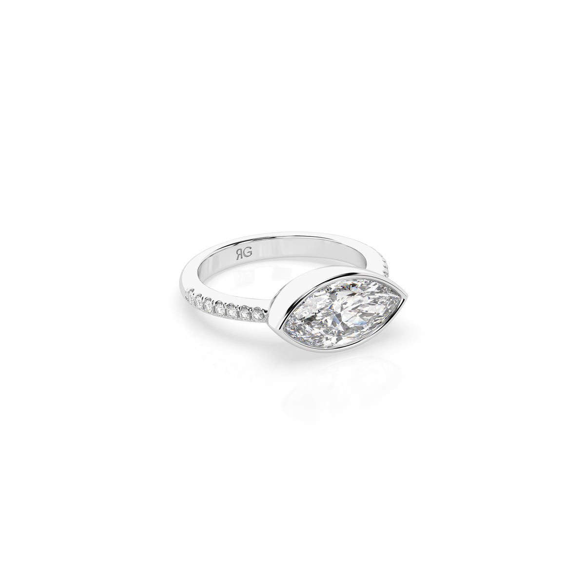14k Marquise East West Bezel Pavé Ring