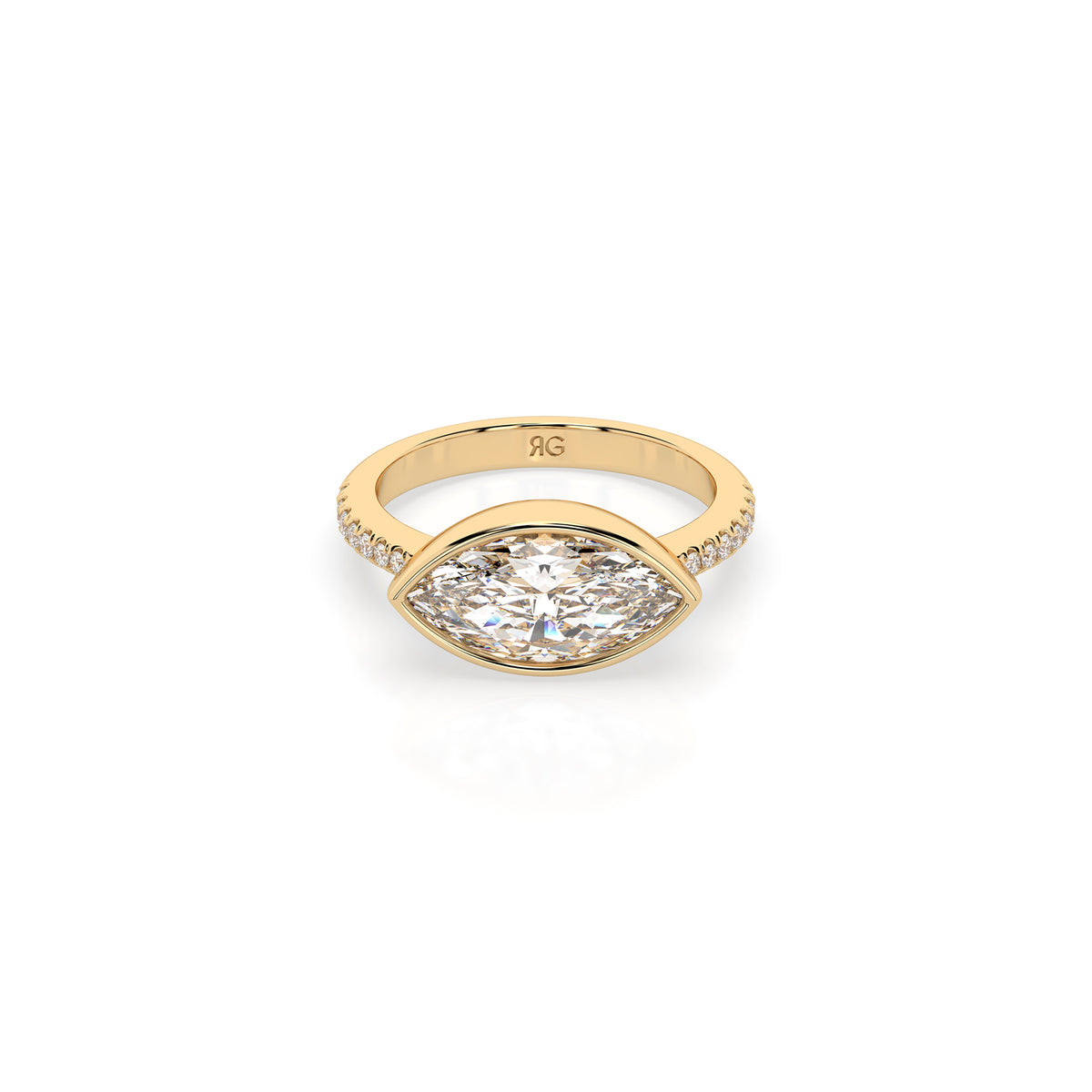 14k Marquise East West Bezel Pavé Ring