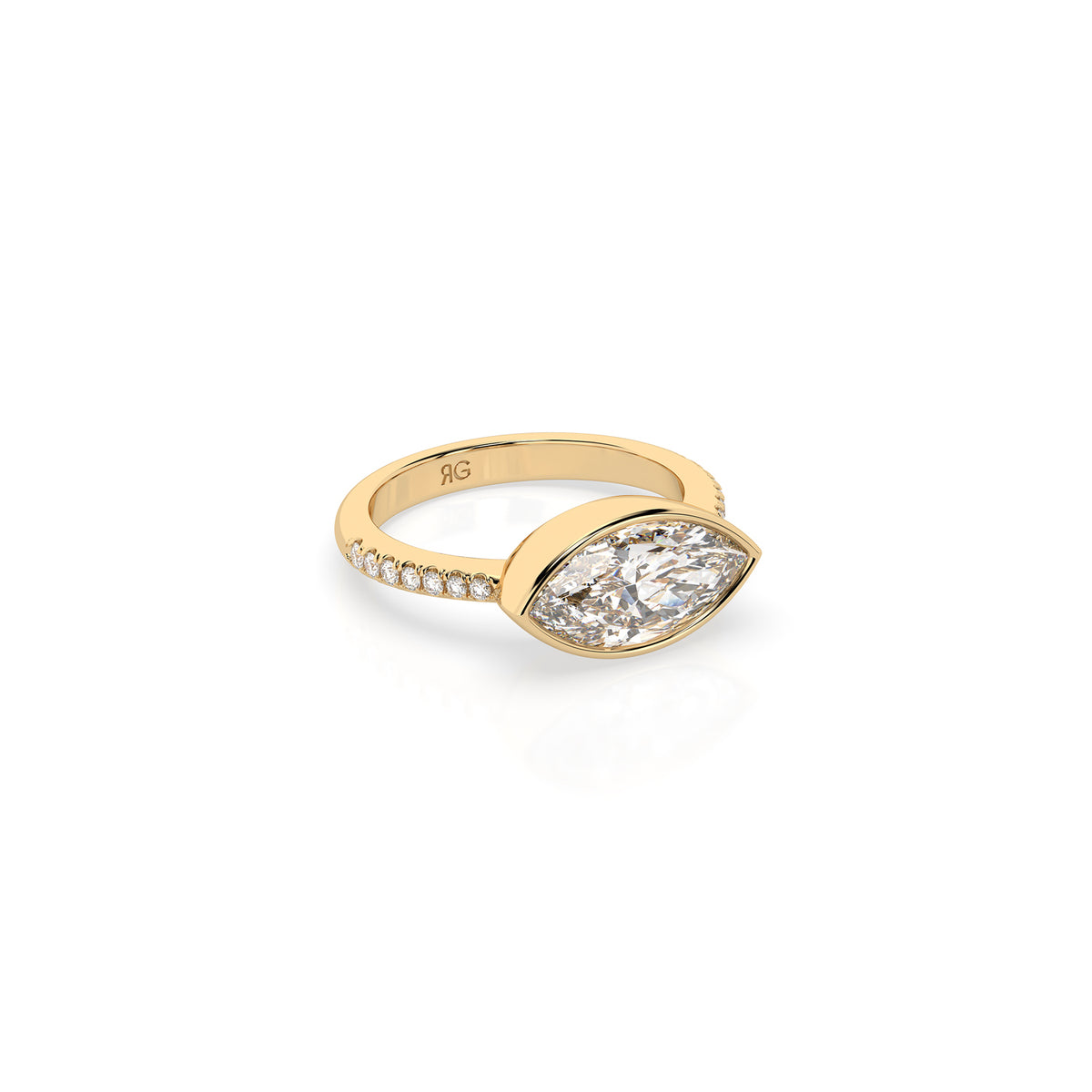 14k Marquise East West Bezel Pavé Ring