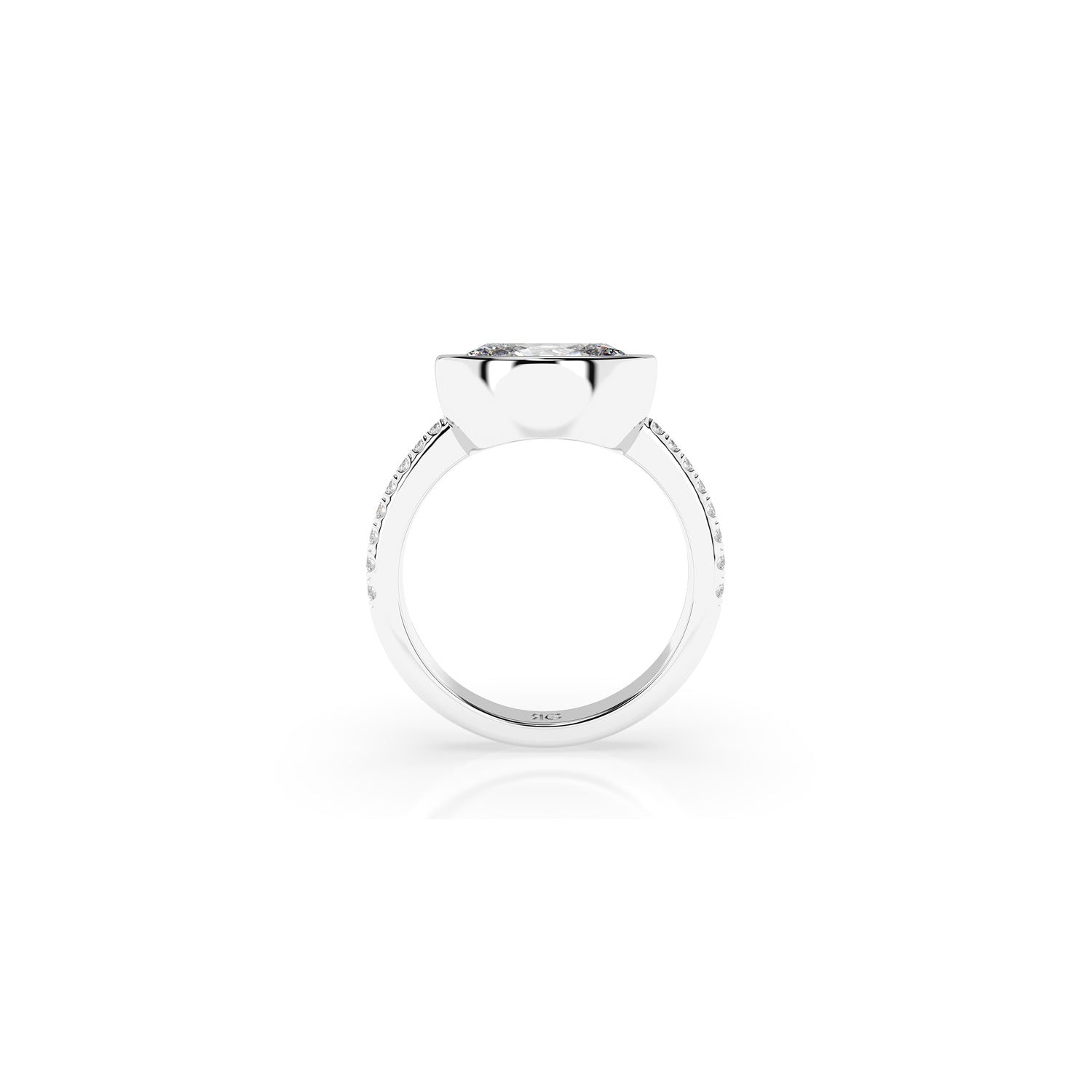 14k Oval East West Bezel Pave Ring
