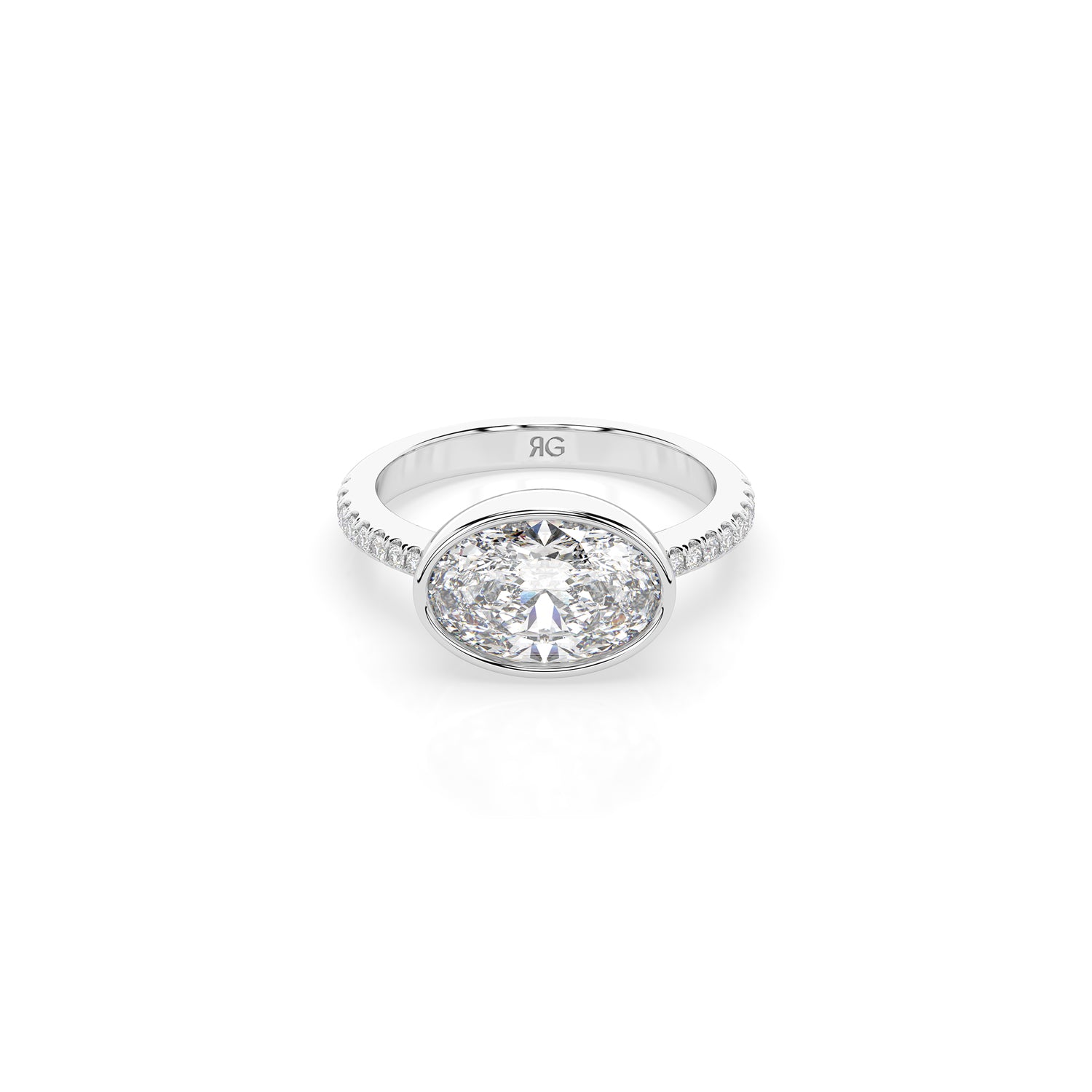 14k Oval East West Bezel Pave Ring