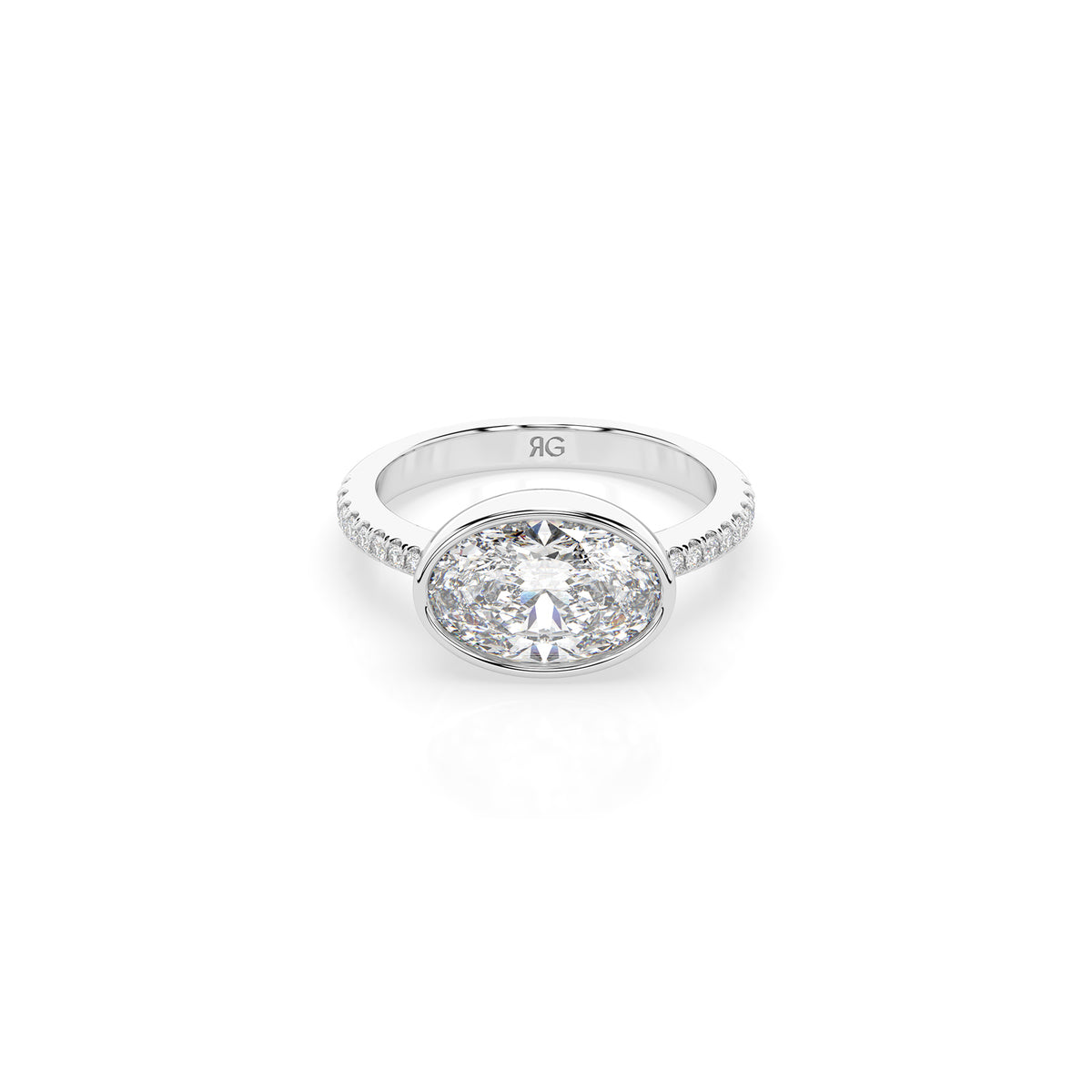 14k Oval East West Bezel Pavé Ring
