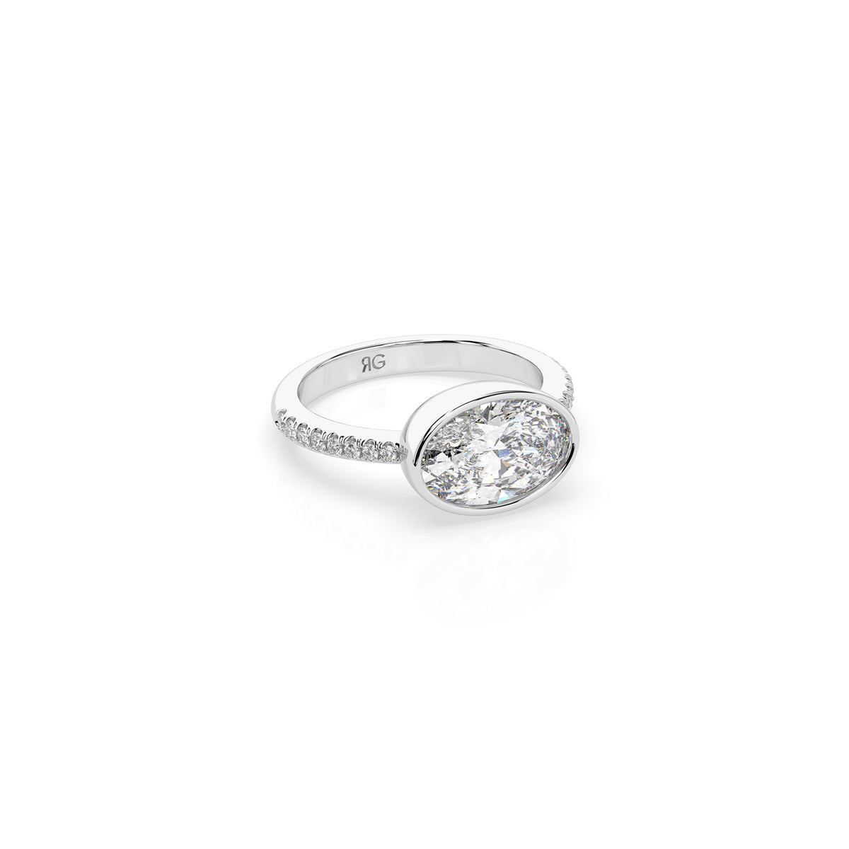 14k Oval East West Bezel Pavé Ring