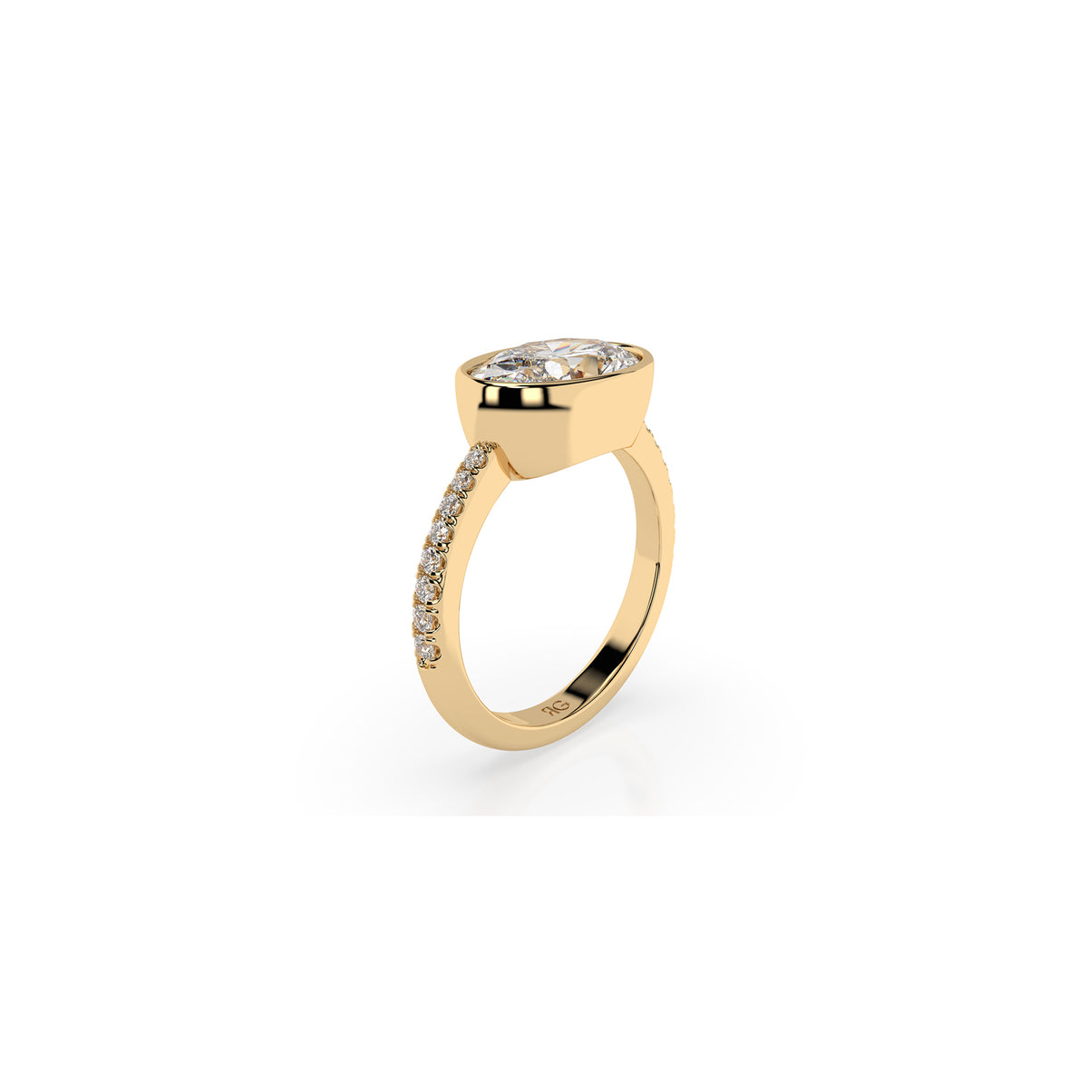 14k Oval East West Bezel Pavé Ring
