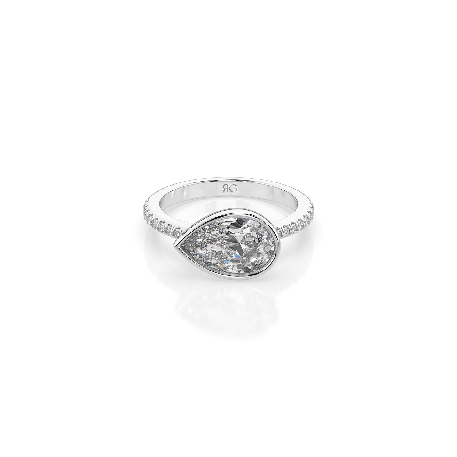 14k Pear East West Bezel Pavé Ring