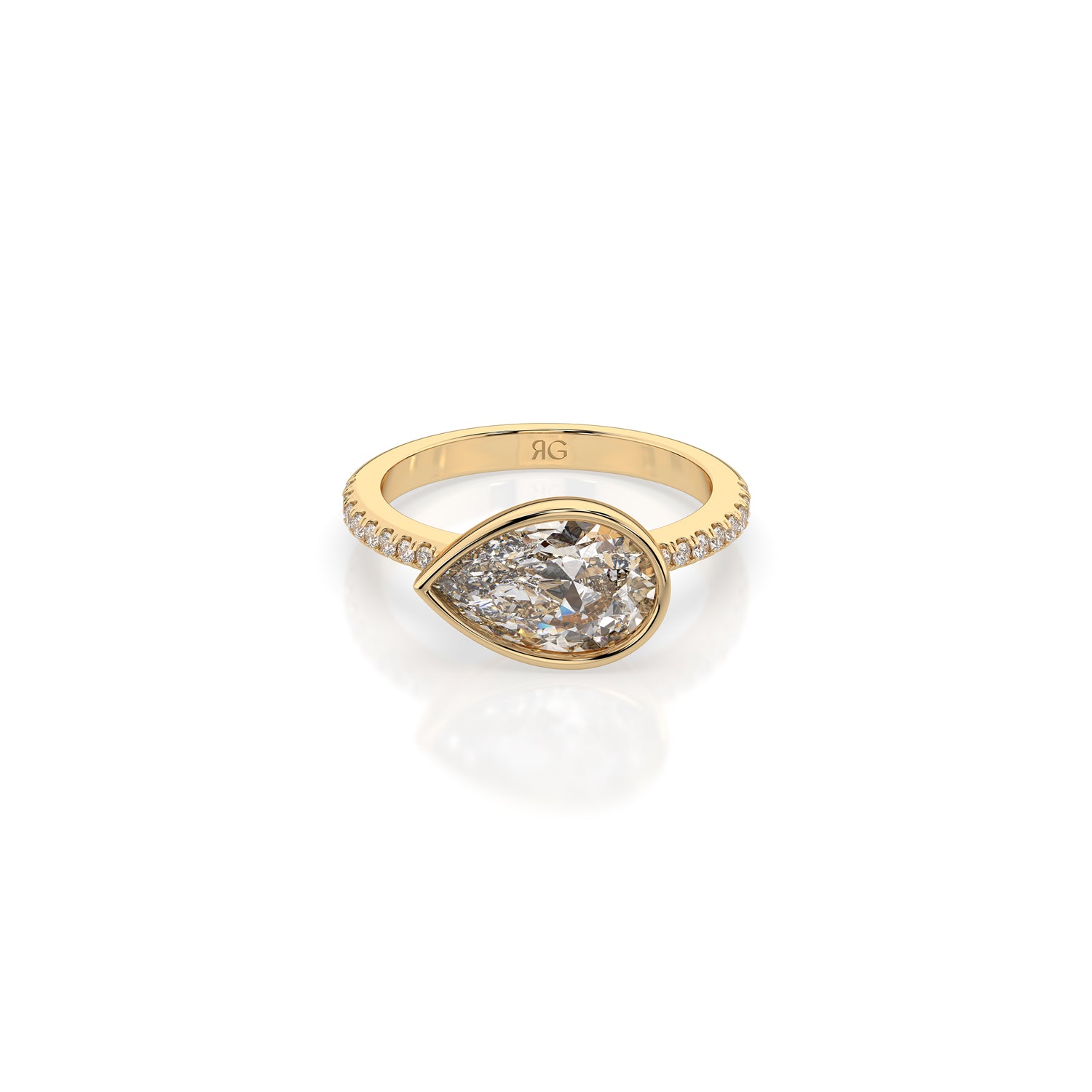 14k Pear East West Bezel Pavé Ring