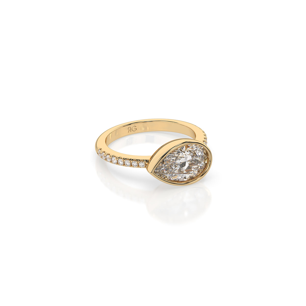 14k Pear East West Bezel Pavé Ring