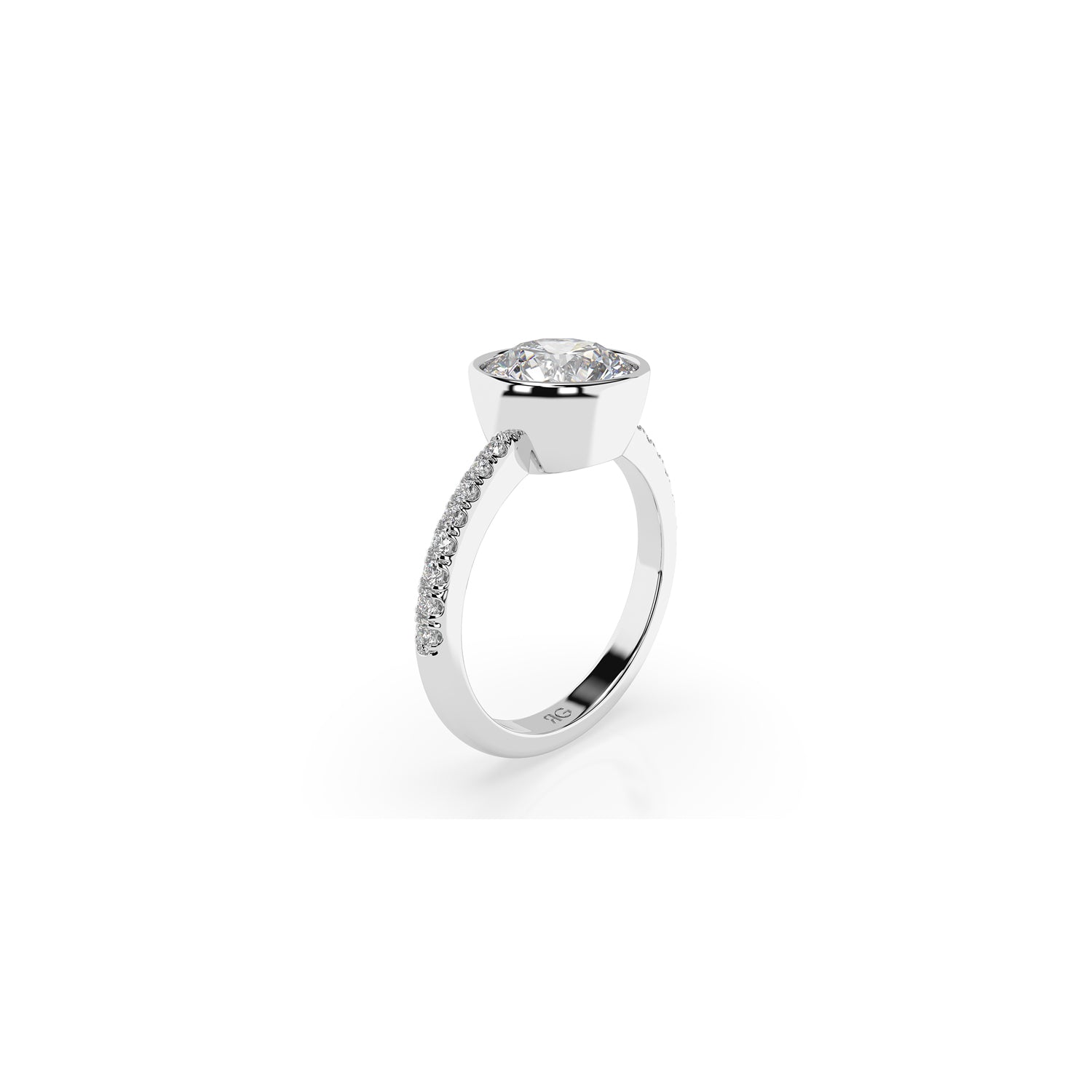 14k Round Pave Bezel Ring