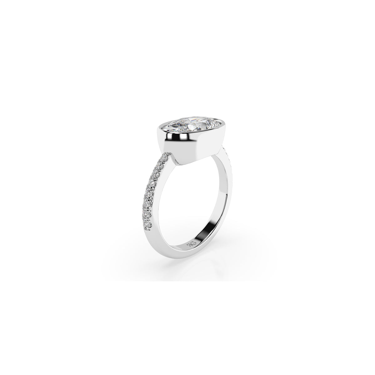 14k Oval East West Bezel Pavé Ring