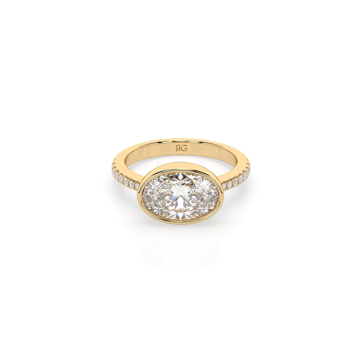 14k Oval East West Bezel Pavé Ring