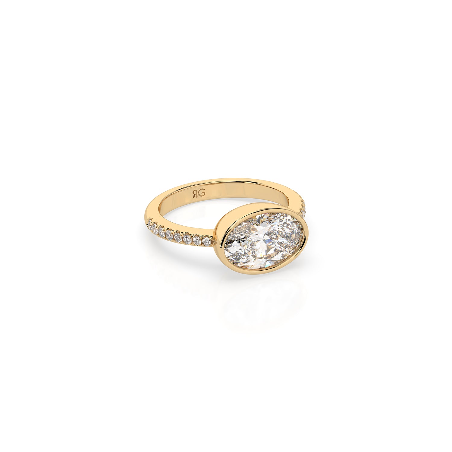 14k Oval East West Bezel Pavé Ring