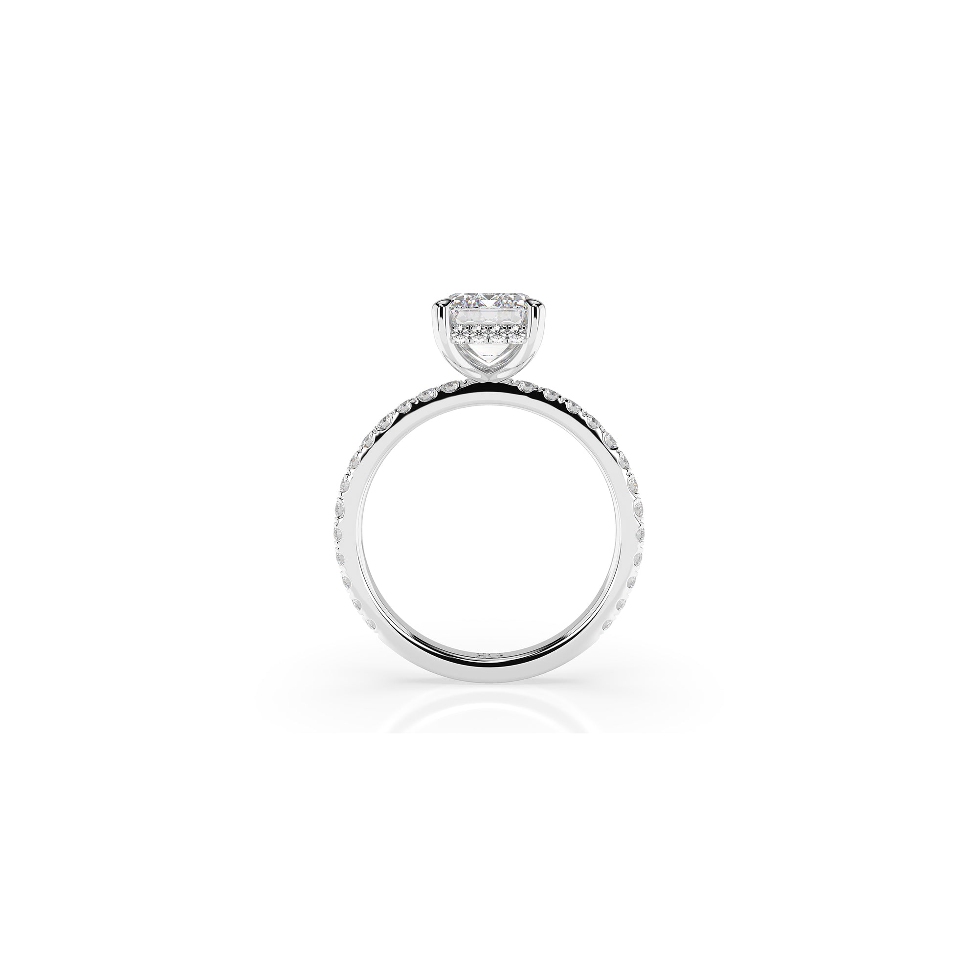 14k Emerald Cut Solitaire Pave Band | Hidden Halo