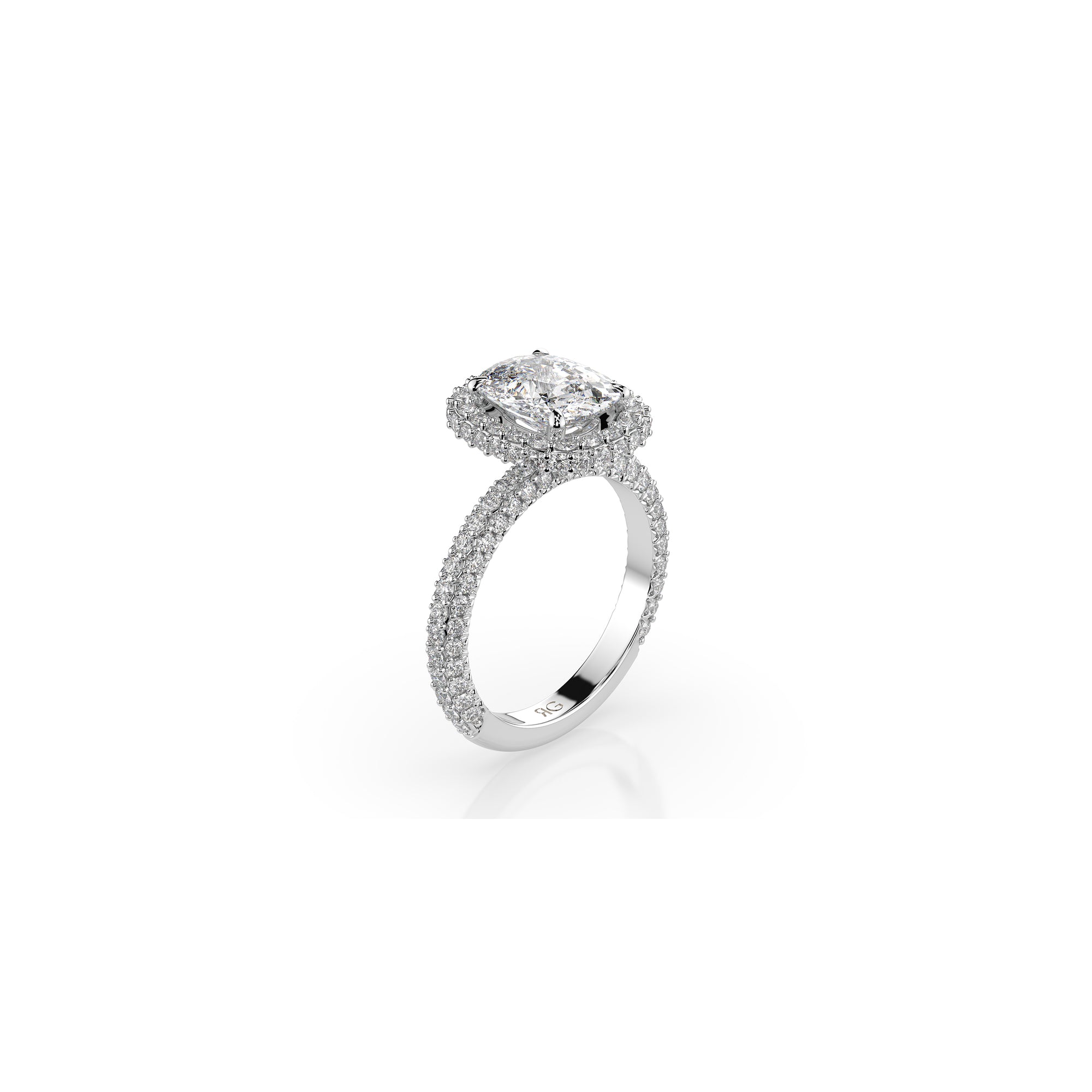 14k Cushion Cut Triple Pave Ring
