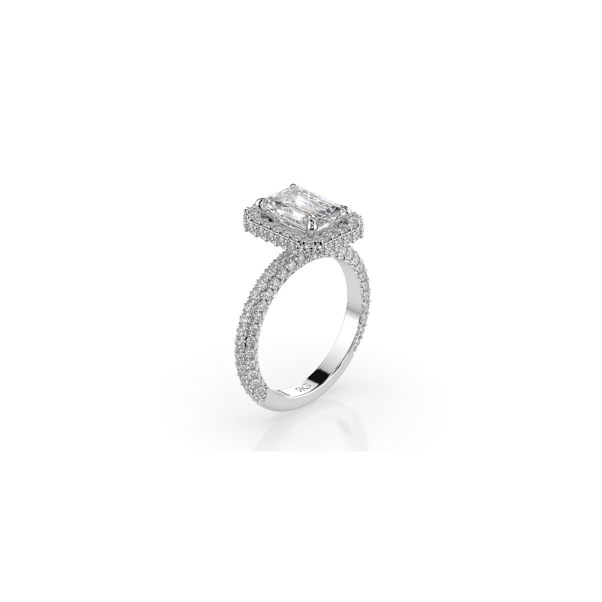 14k Emerald Cut Triple Pave Ring