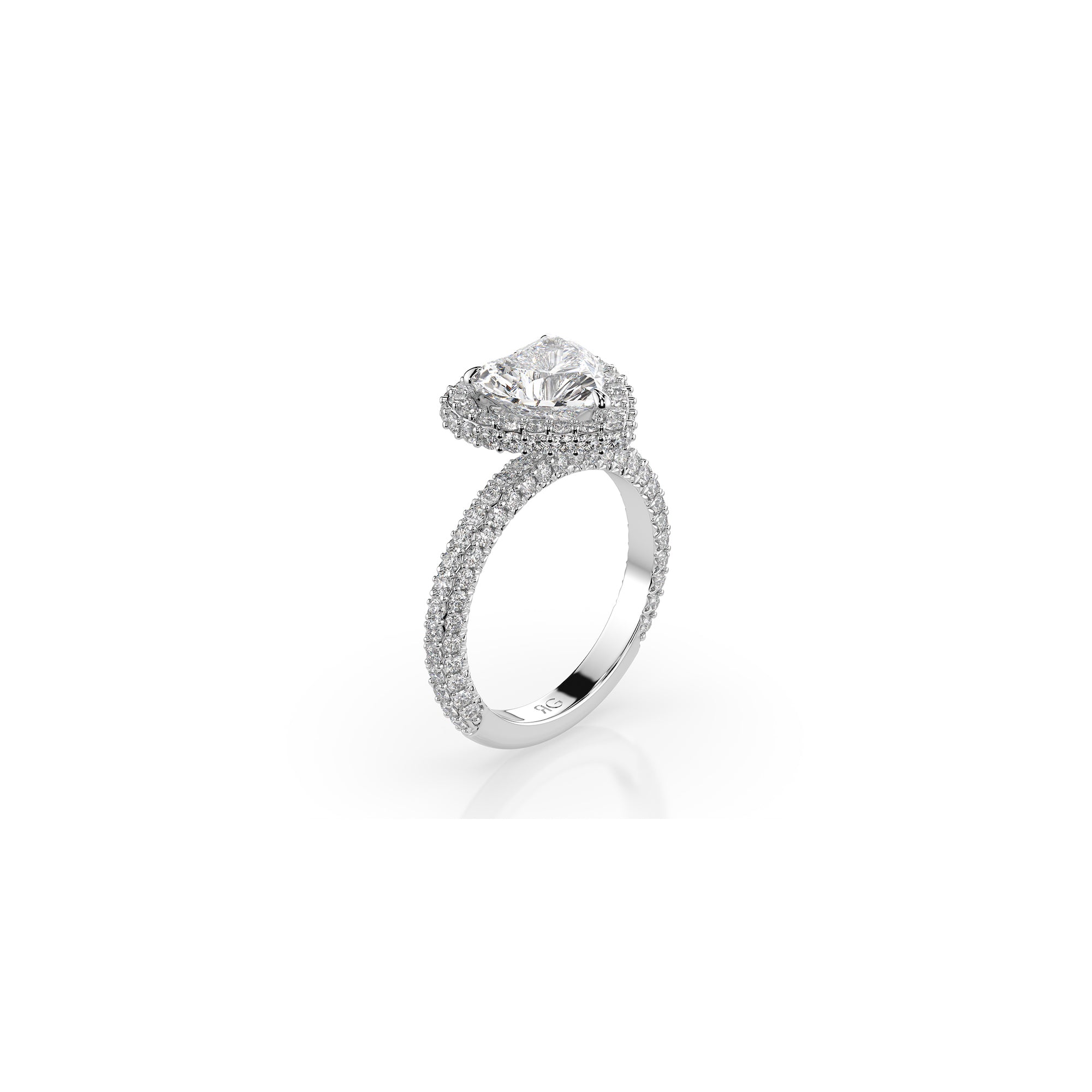 14k Heart Shape Triple Pave Ring